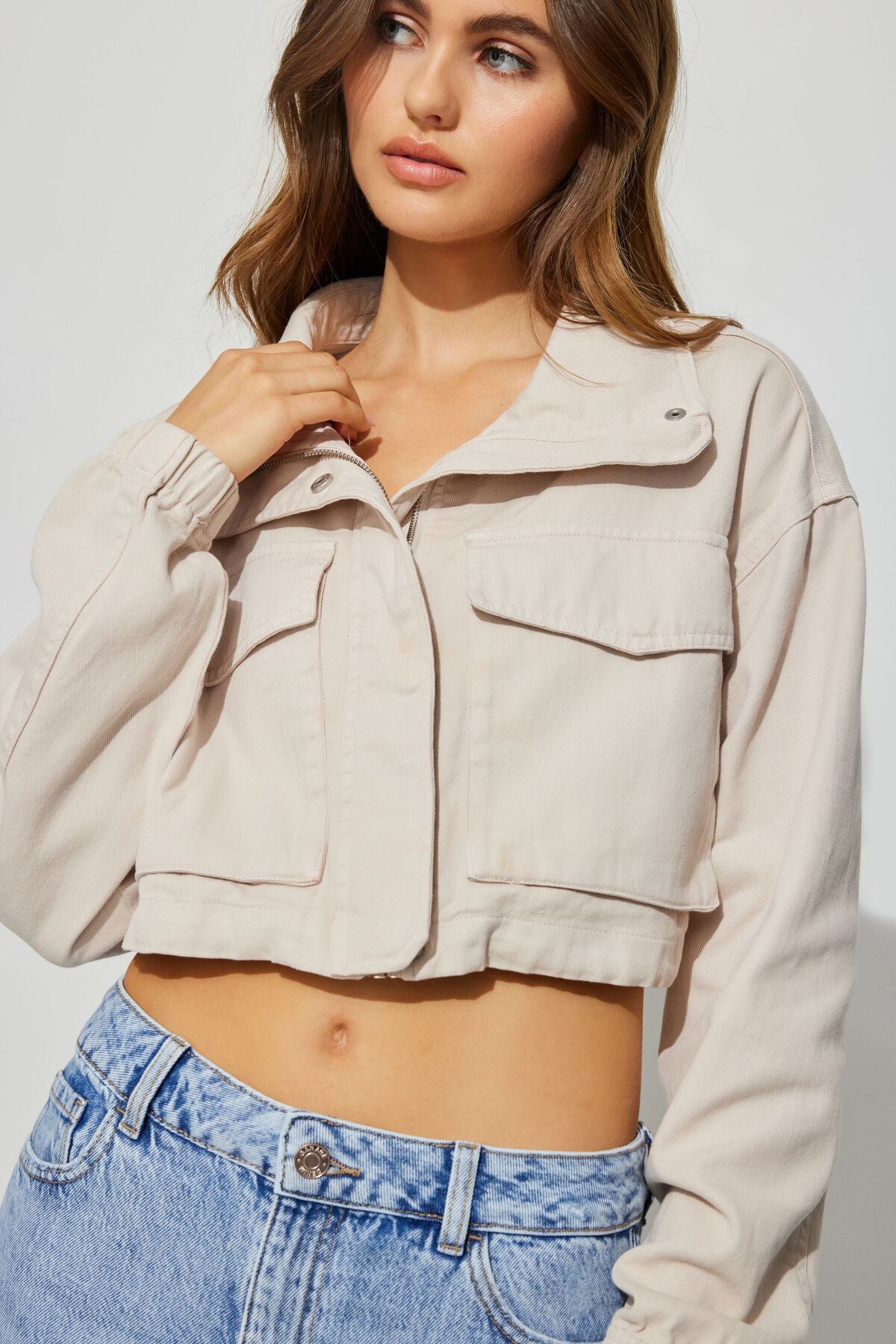 Veste courte en jean utilitaire