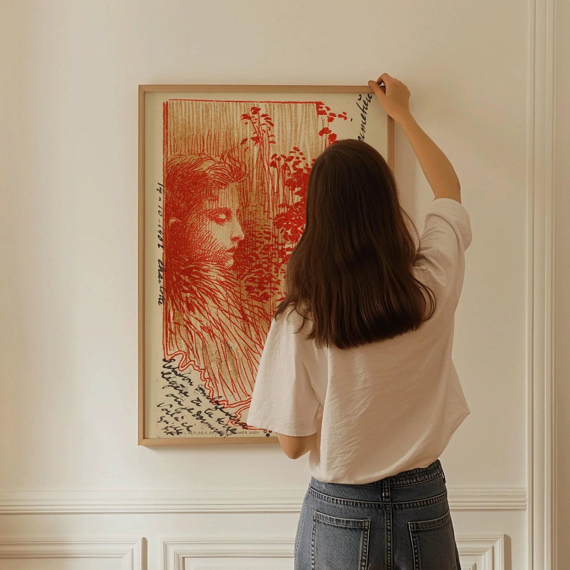 Koloman Moser - Croquis de carte postale | Affiche d'exposition vintage célèbre en rouge (disponible encadrée à la main ou non encadrée)