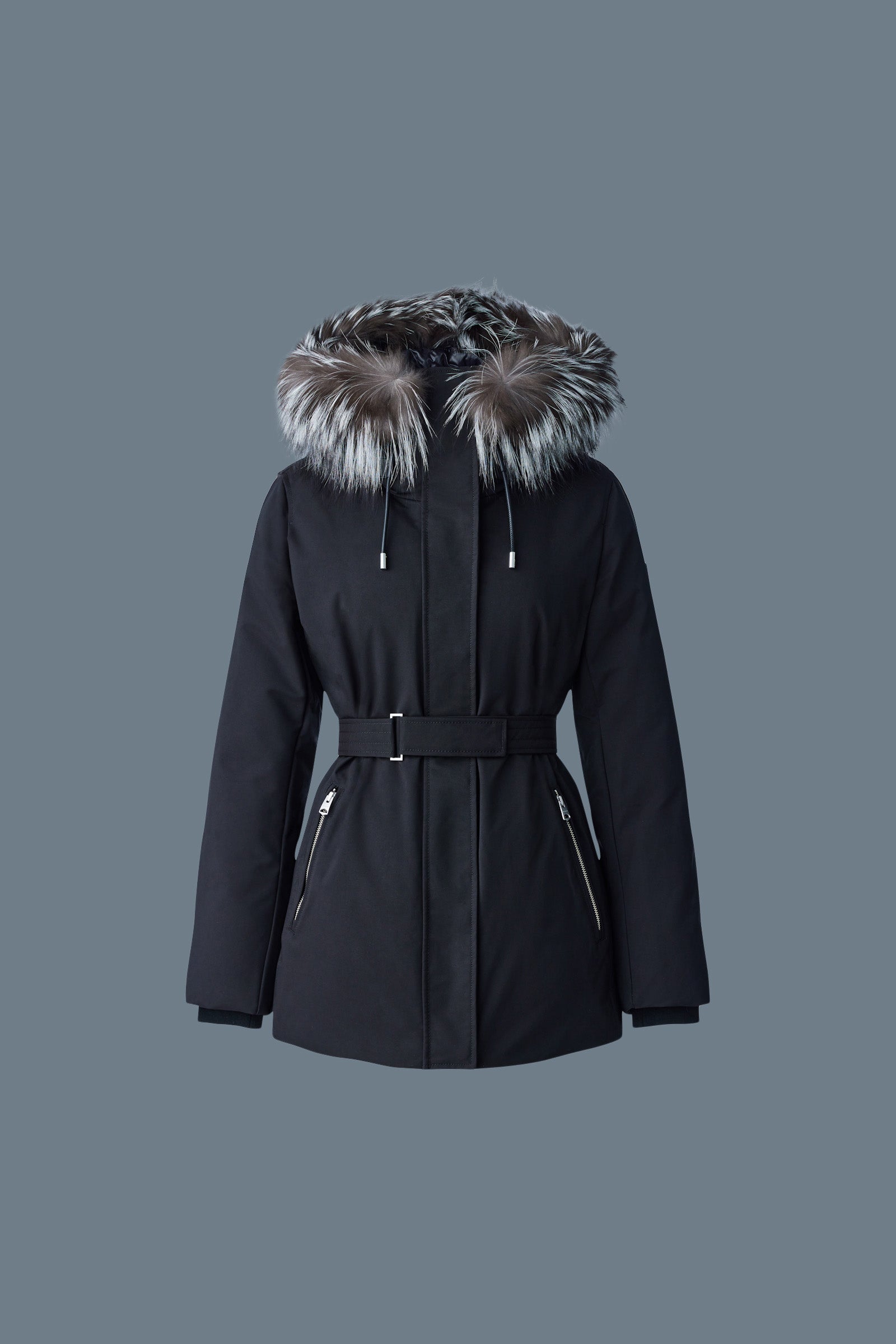 Parka en duvet 2 en 1 JENI avec plastron amovible et fourrure de renard argenté