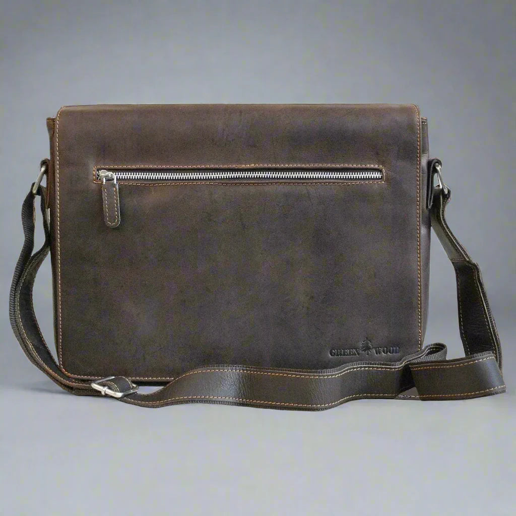 Greenwood Leather Laptop Bag. Premium Waxed Pull-Up Leather Messenger Bag