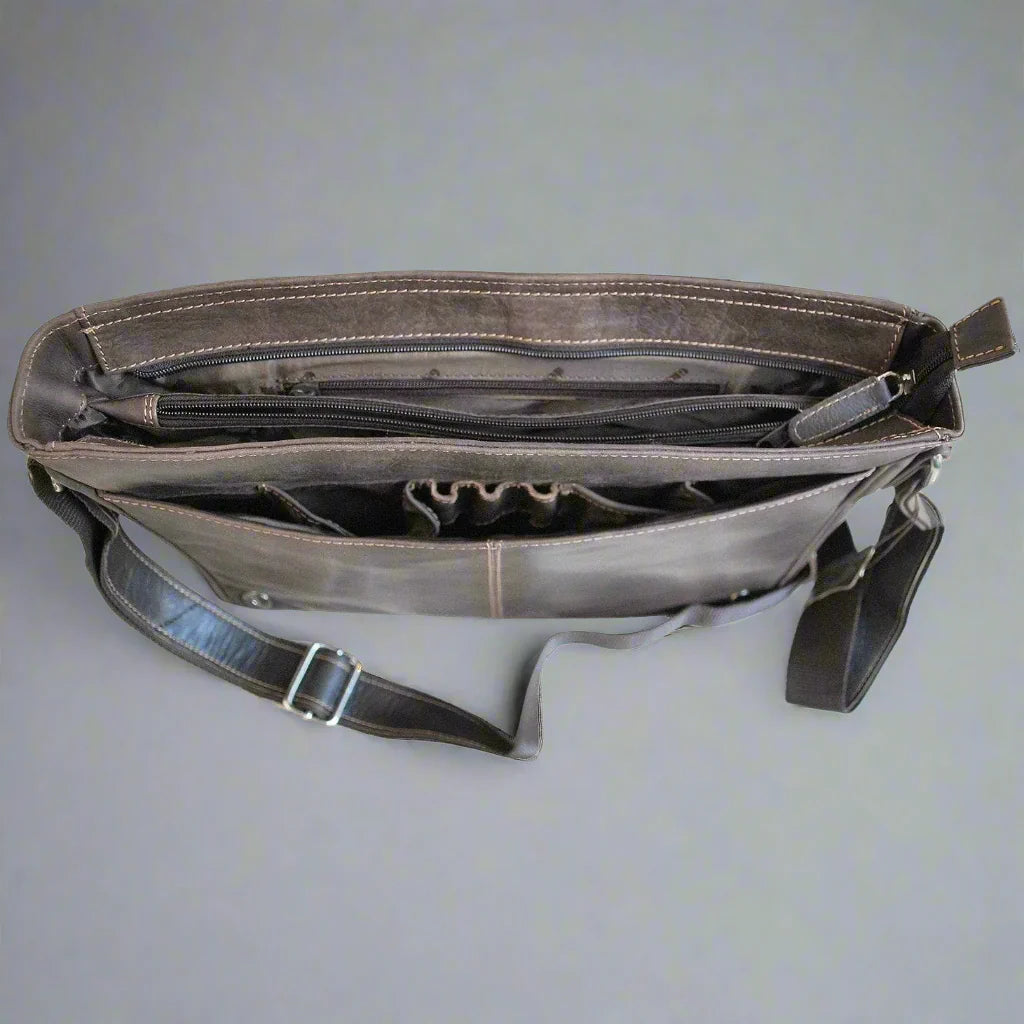 Greenwood Leather Laptop Bag. Premium Waxed Pull-Up Leather Messenger Bag