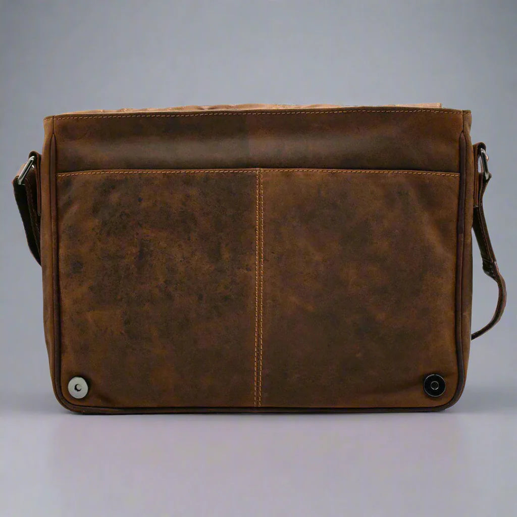 Greenwood Leather Laptop Bag. Premium Waxed Pull-Up Leather Messenger Bag