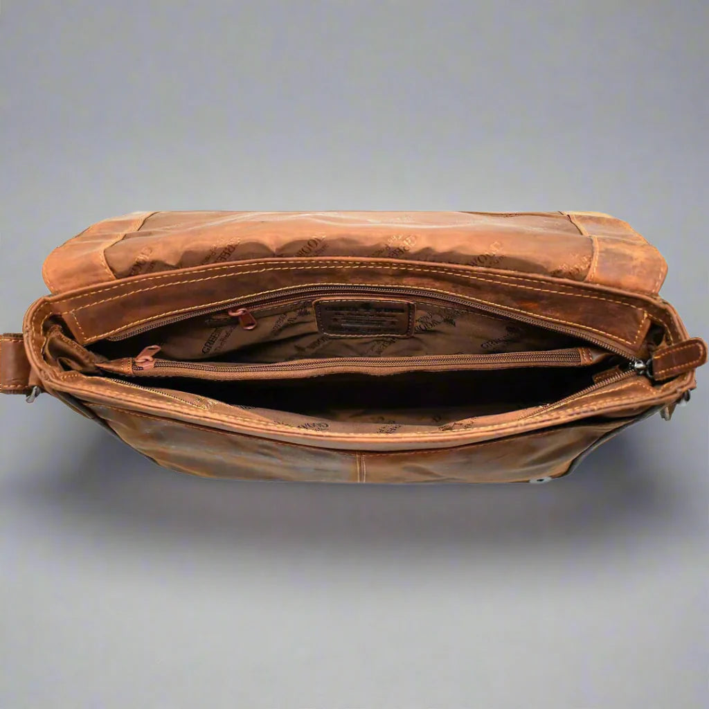 Greenwood Leather Laptop Bag. Premium Waxed Pull-Up Leather Messenger Bag