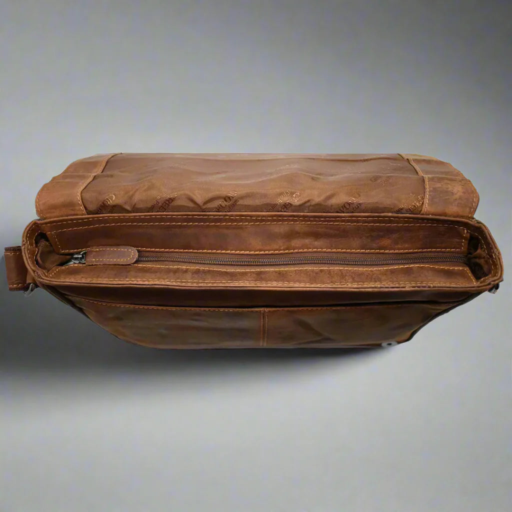 Greenwood Leather Laptop Bag. Premium Waxed Pull-Up Leather Messenger Bag