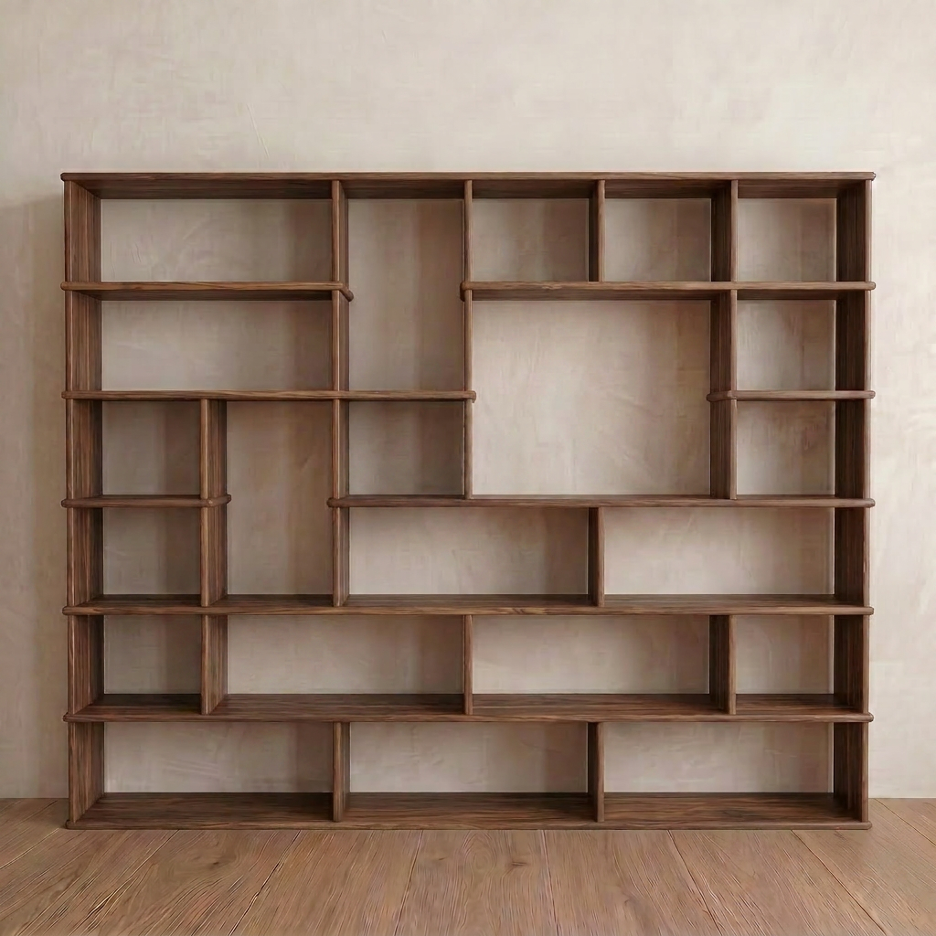 Large geometric bookcase in walnut