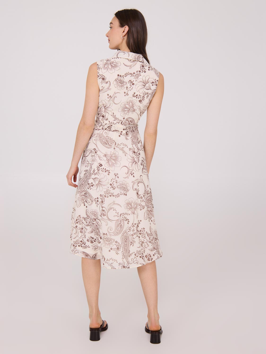 Robe midi imprimée en mousseline sans manches