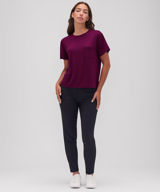 T-shirt à poche carrée en laine mérinos pour femme