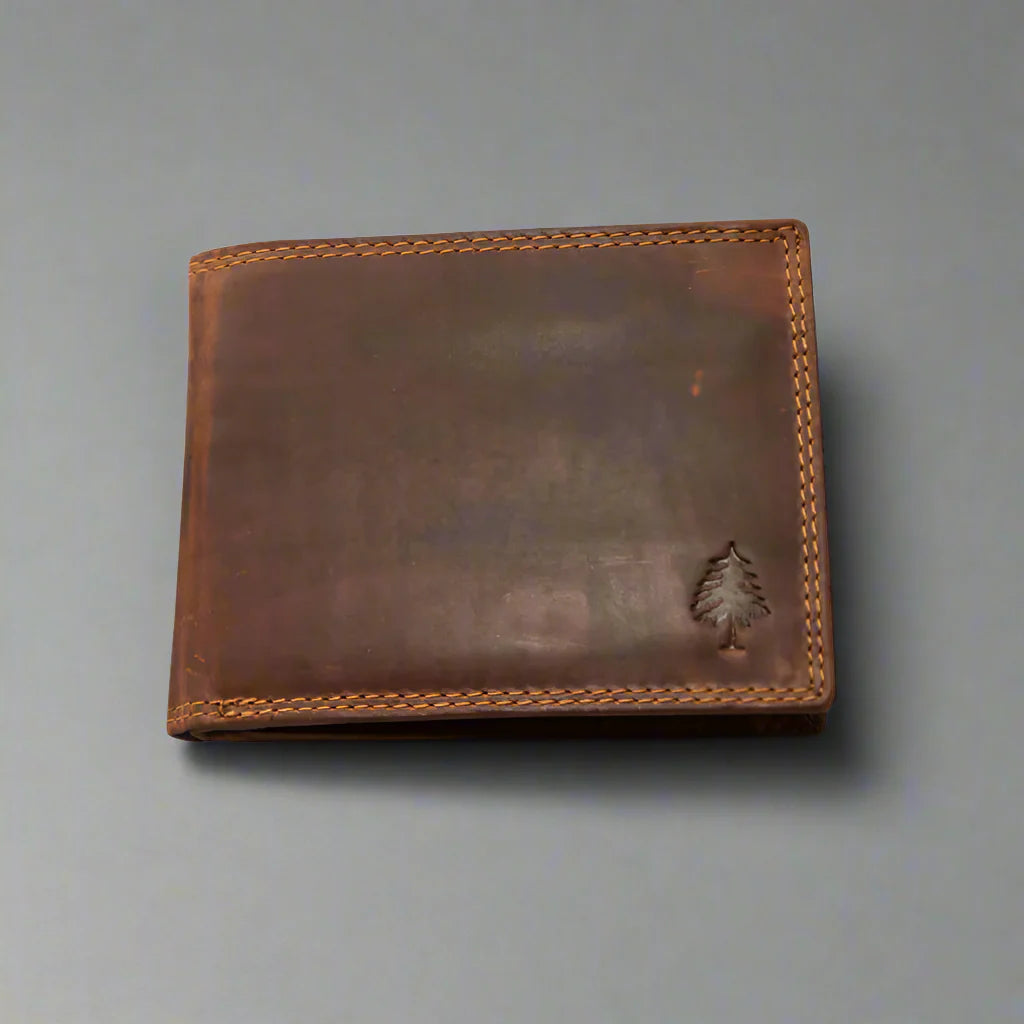 Greenwood Leather Men's Wallet. RFID-Blocking Oil Pull-Up Leather