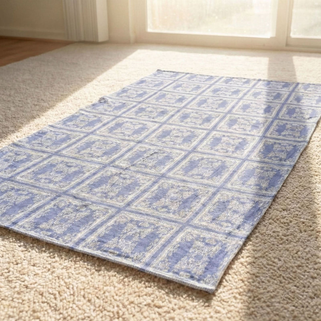 Lemon Tree Stone Washed Cotton Reversible Throw Blanket - Blue
