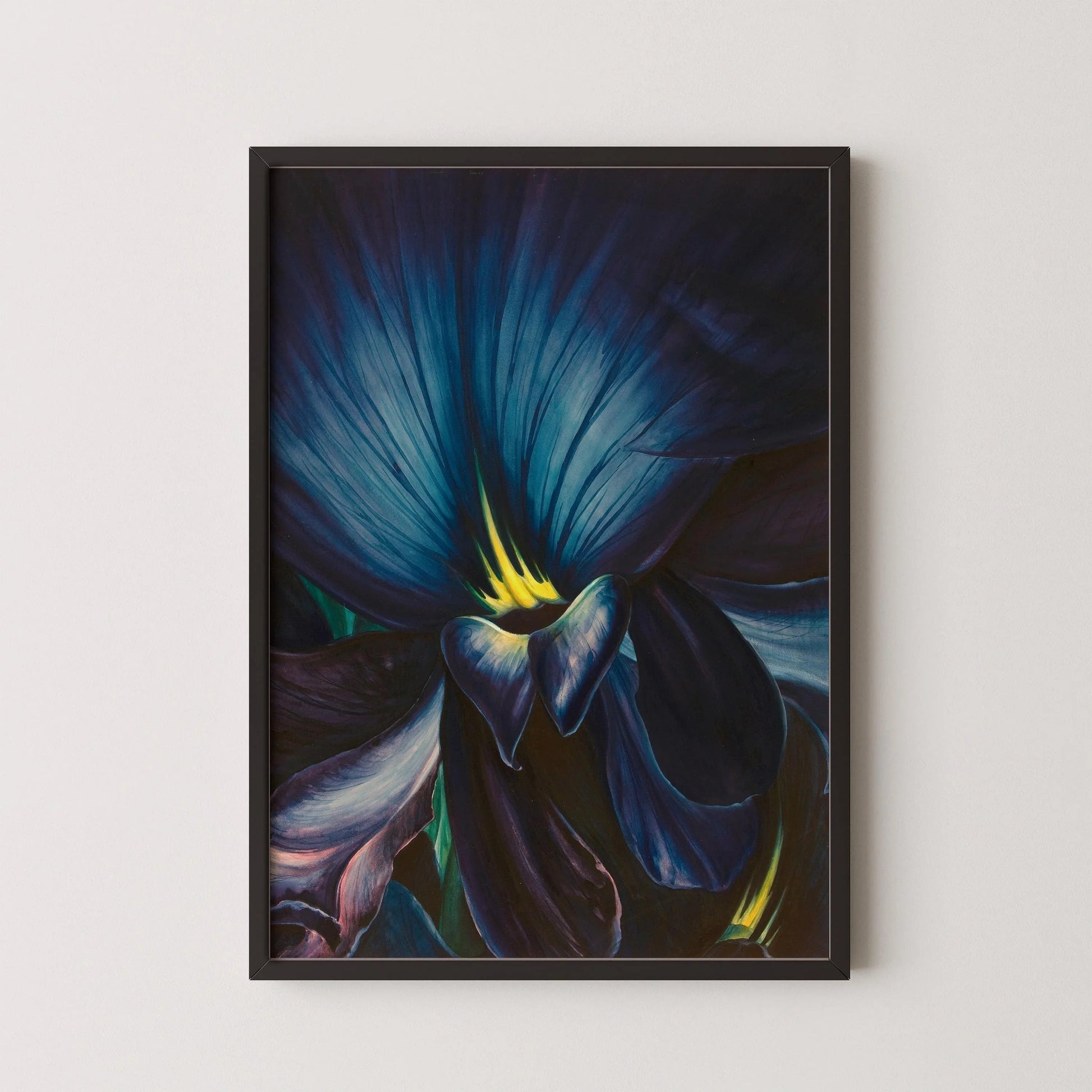 Léon Carrol - Delphinium de Chine | Une magnifique peinture d'un bleu marine intense, reproduite en impression giclée (disponible encadrée ou non encadrée)