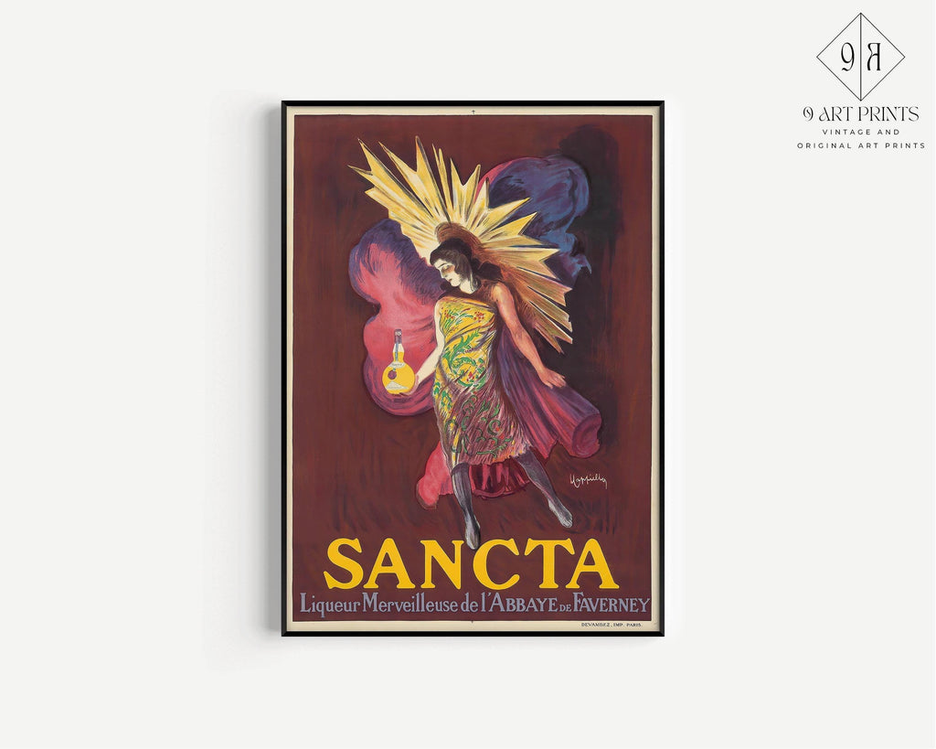 Affiche de liqueur Leonetto Cappiello Sancta : imprimé Art Nouveau vintage