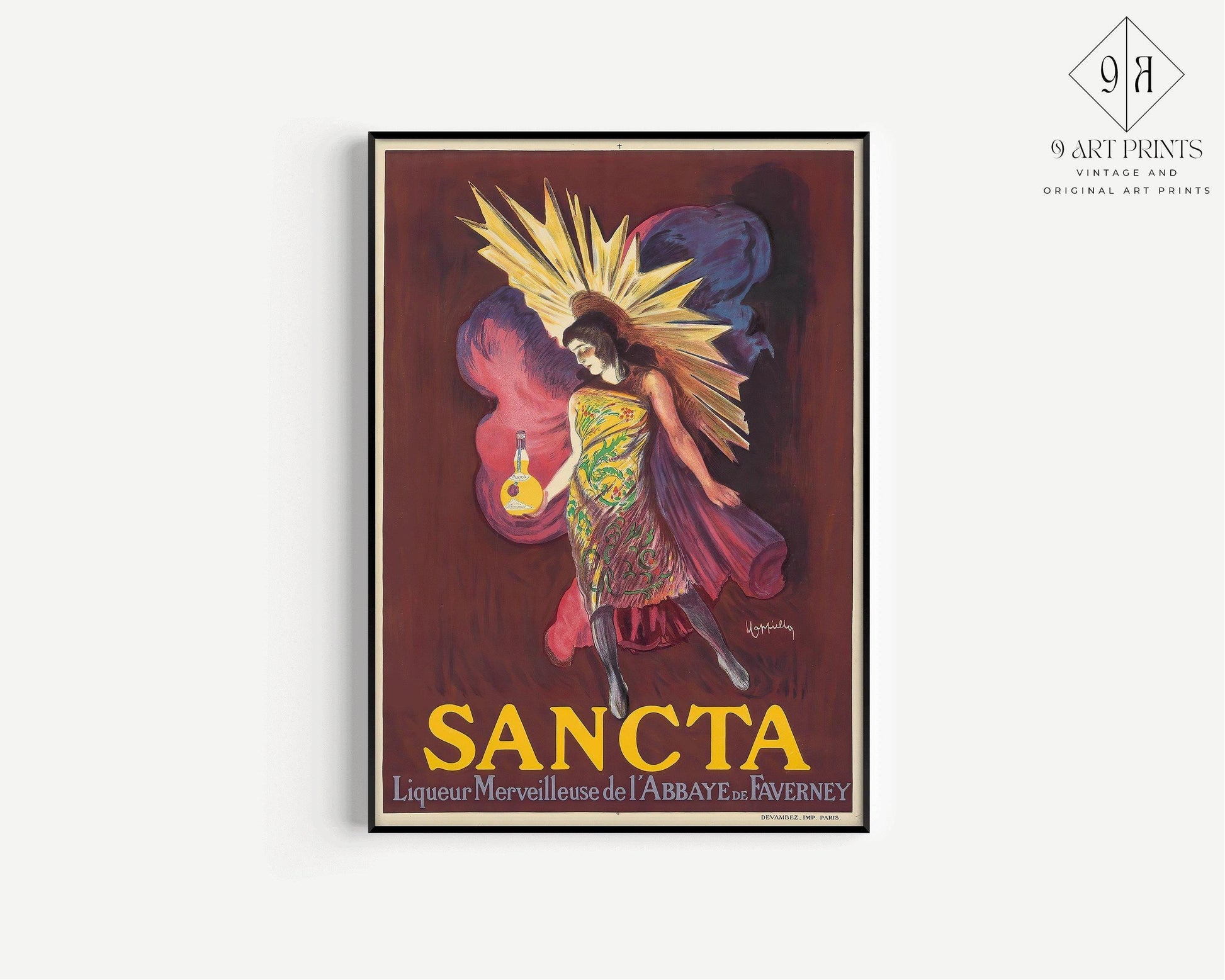 Affiche de liqueur Leonetto Cappiello Sancta : imprimé Art Nouveau vintage