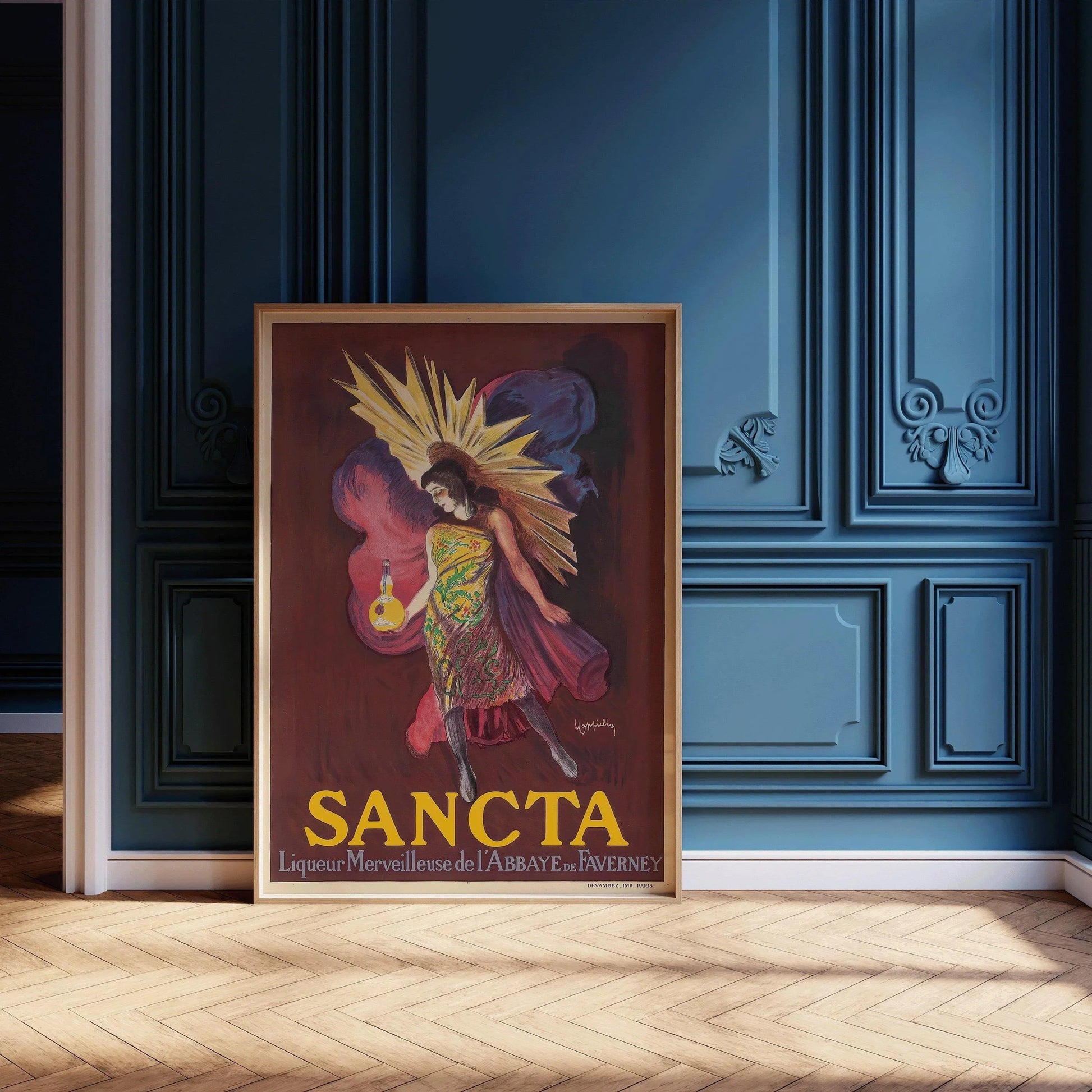 Affiche de liqueur Leonetto Cappiello Sancta : imprimé Art Nouveau vintage