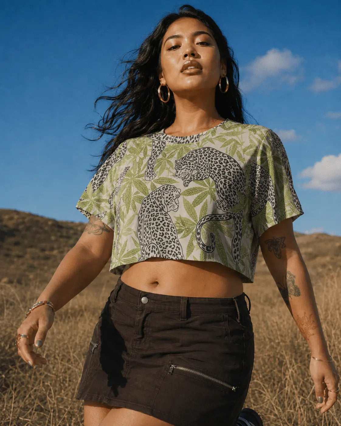 Leopard Print Cropped Ralgan T-Shirt