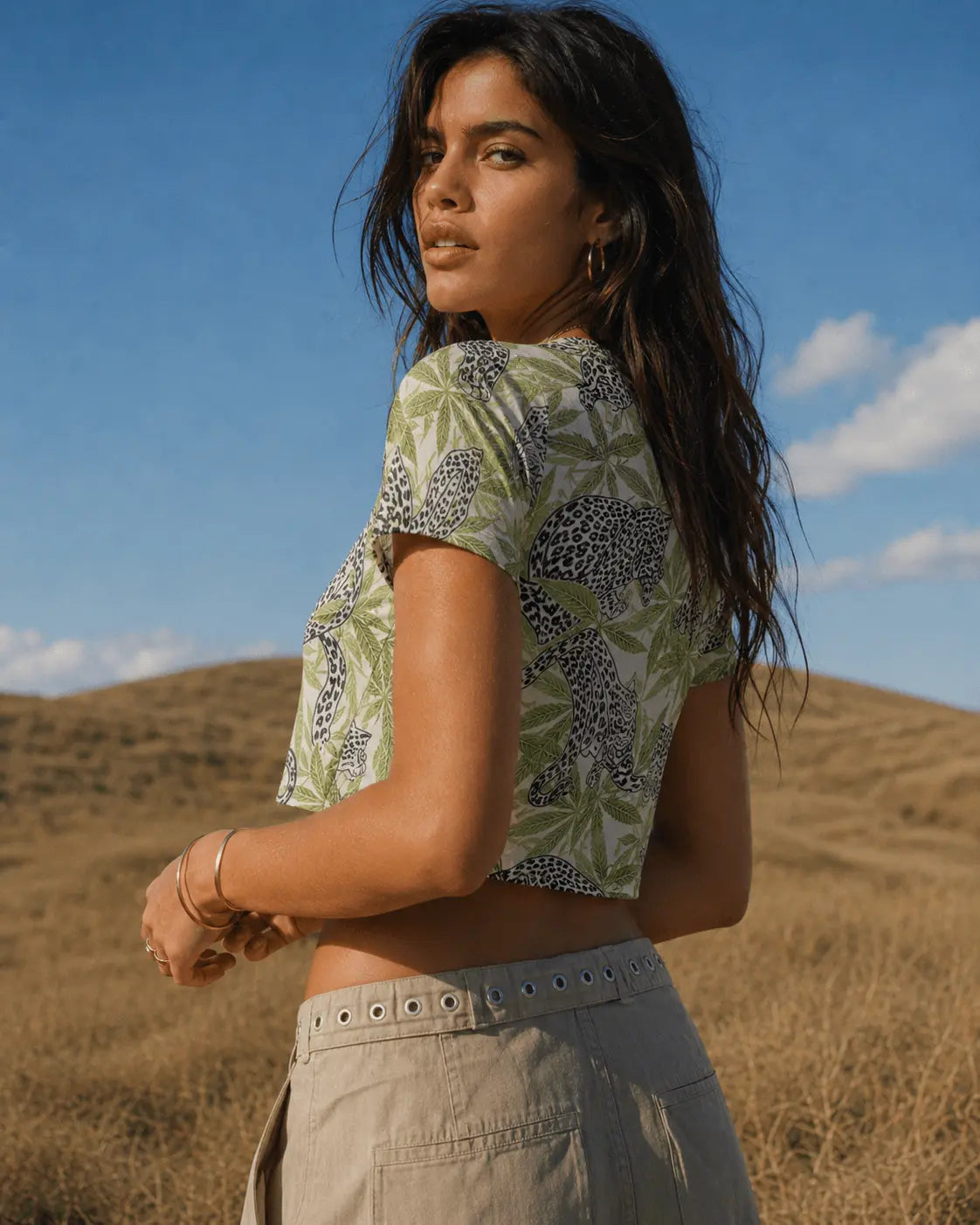 Leopard Print Cropped Ralgan T-Shirt