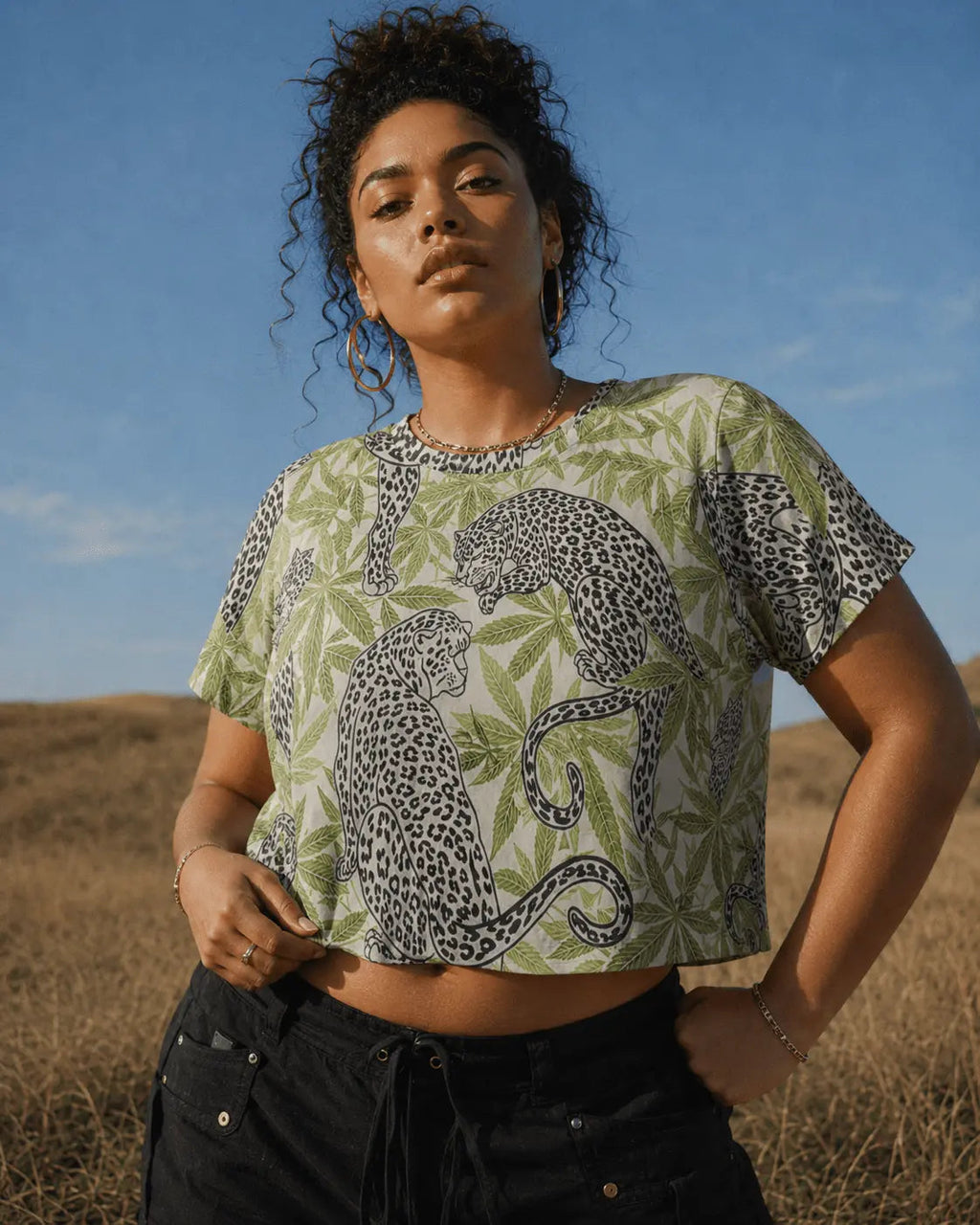 Leopard Print Cropped Ralgan T-Shirt