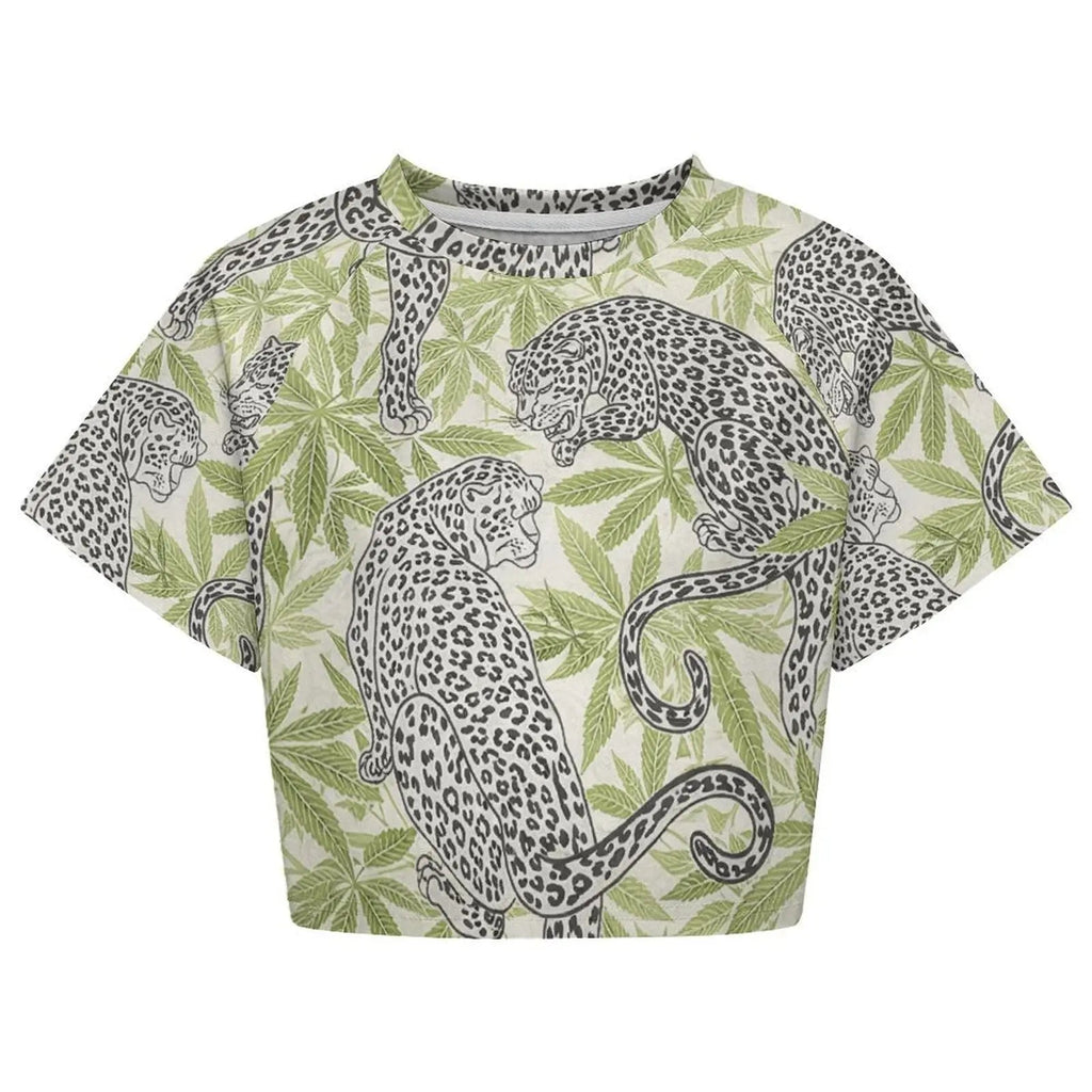 Leopard Print Cropped Ralgan T-Shirt