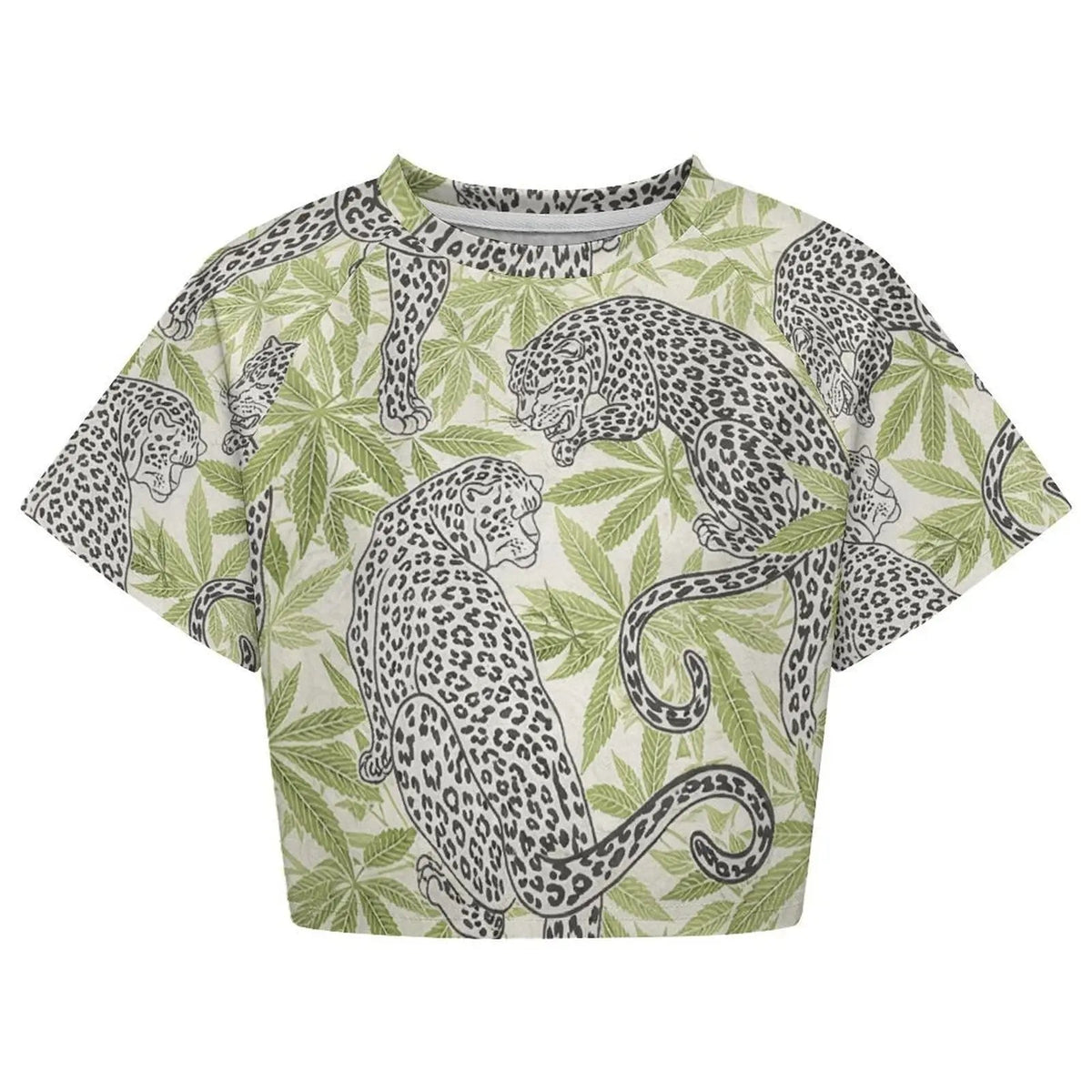 Leopard Print Cropped Ralgan T-Shirt