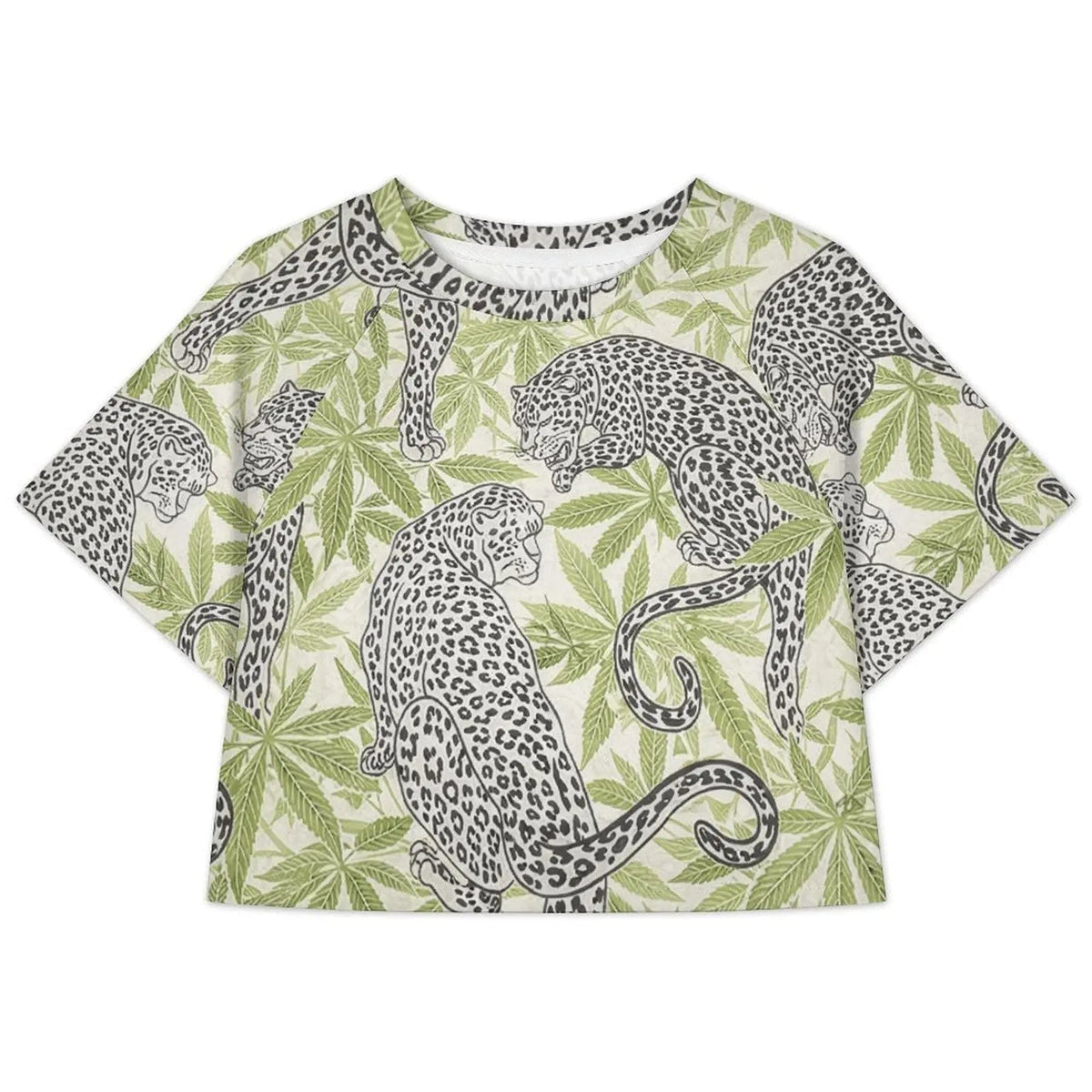 Leopard Print Cropped Ralgan T-Shirt