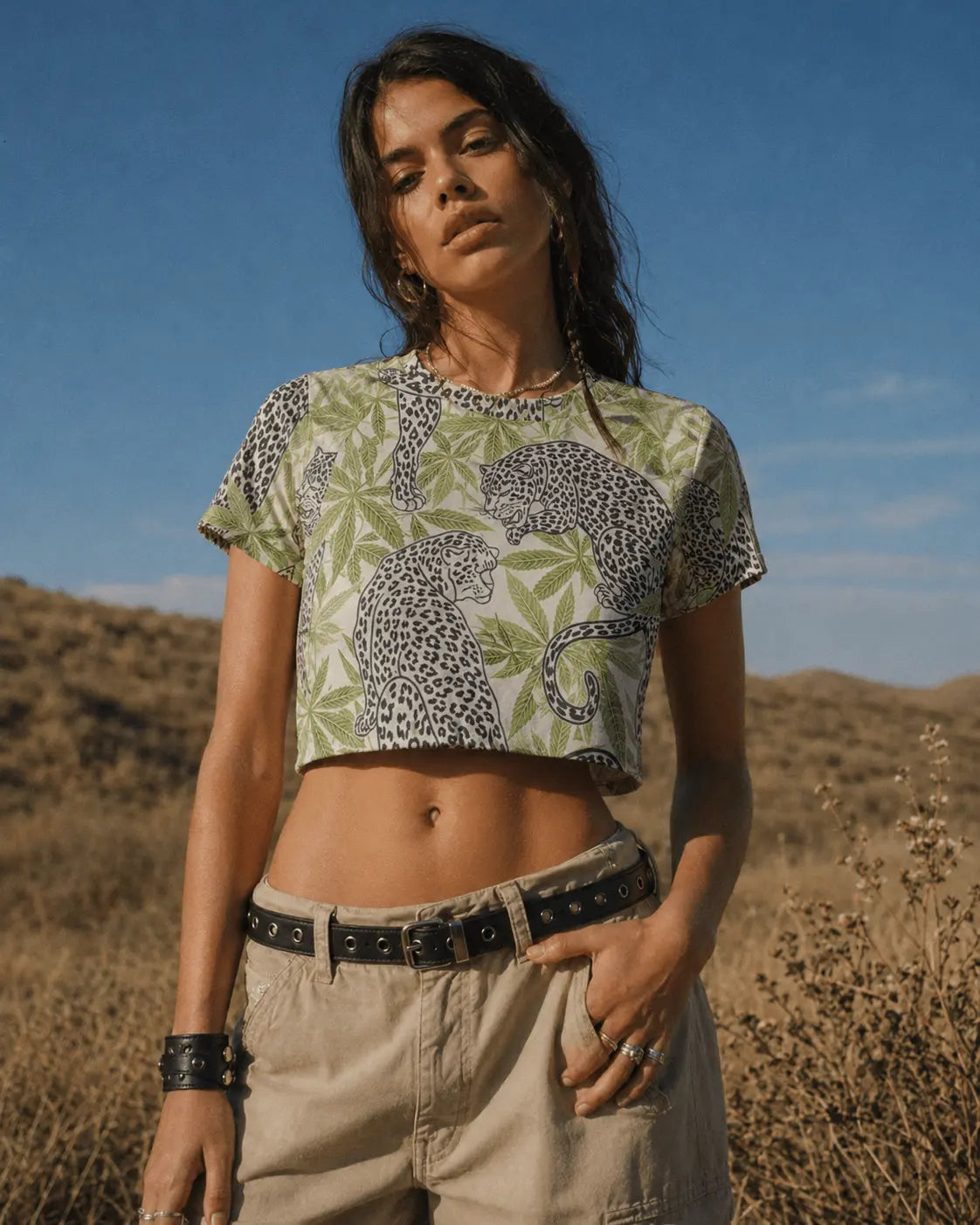 Leopard Print Cropped Ralgan T-Shirt