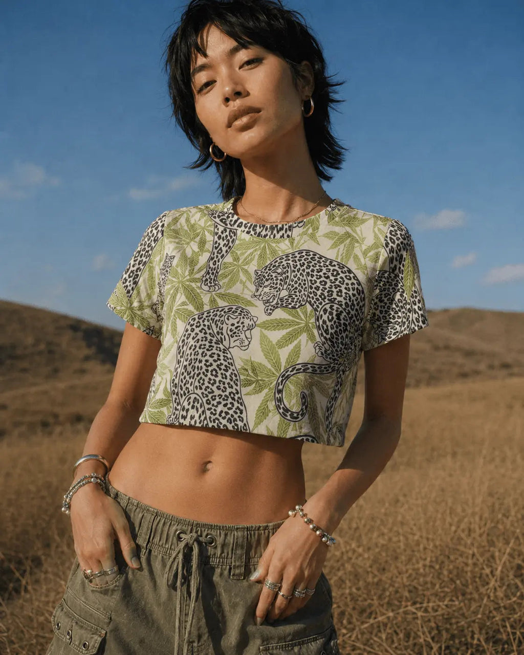 Leopard Print Cropped Ralgan T-Shirt