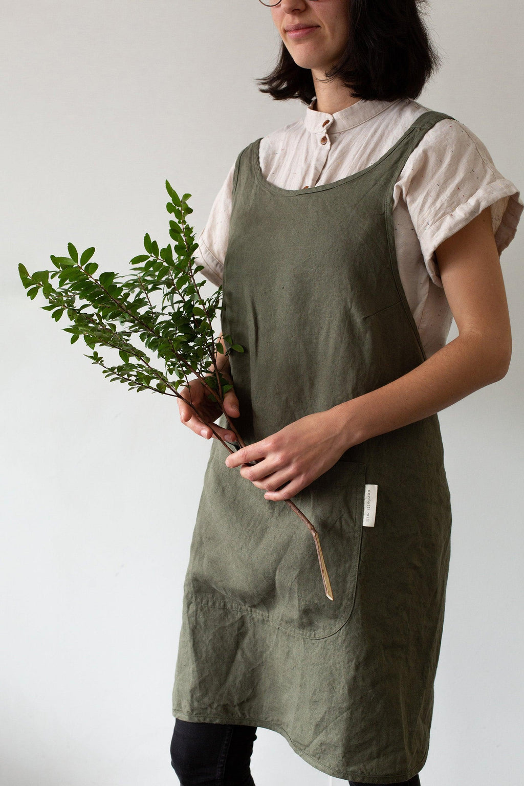 Linen Apron - Forest green