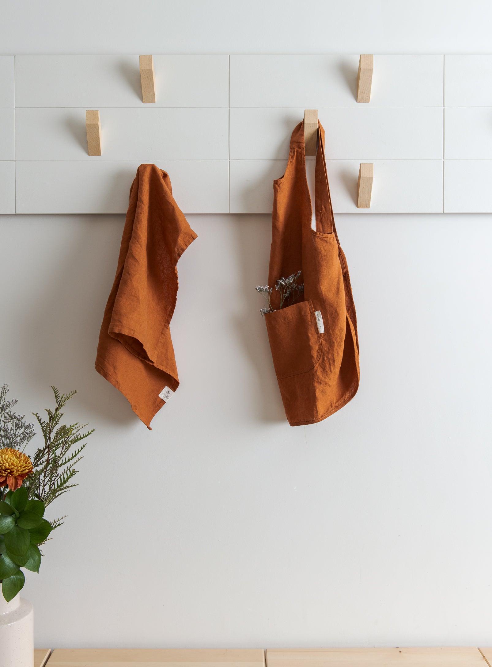 Linen Kids Apron - Burnt Orange