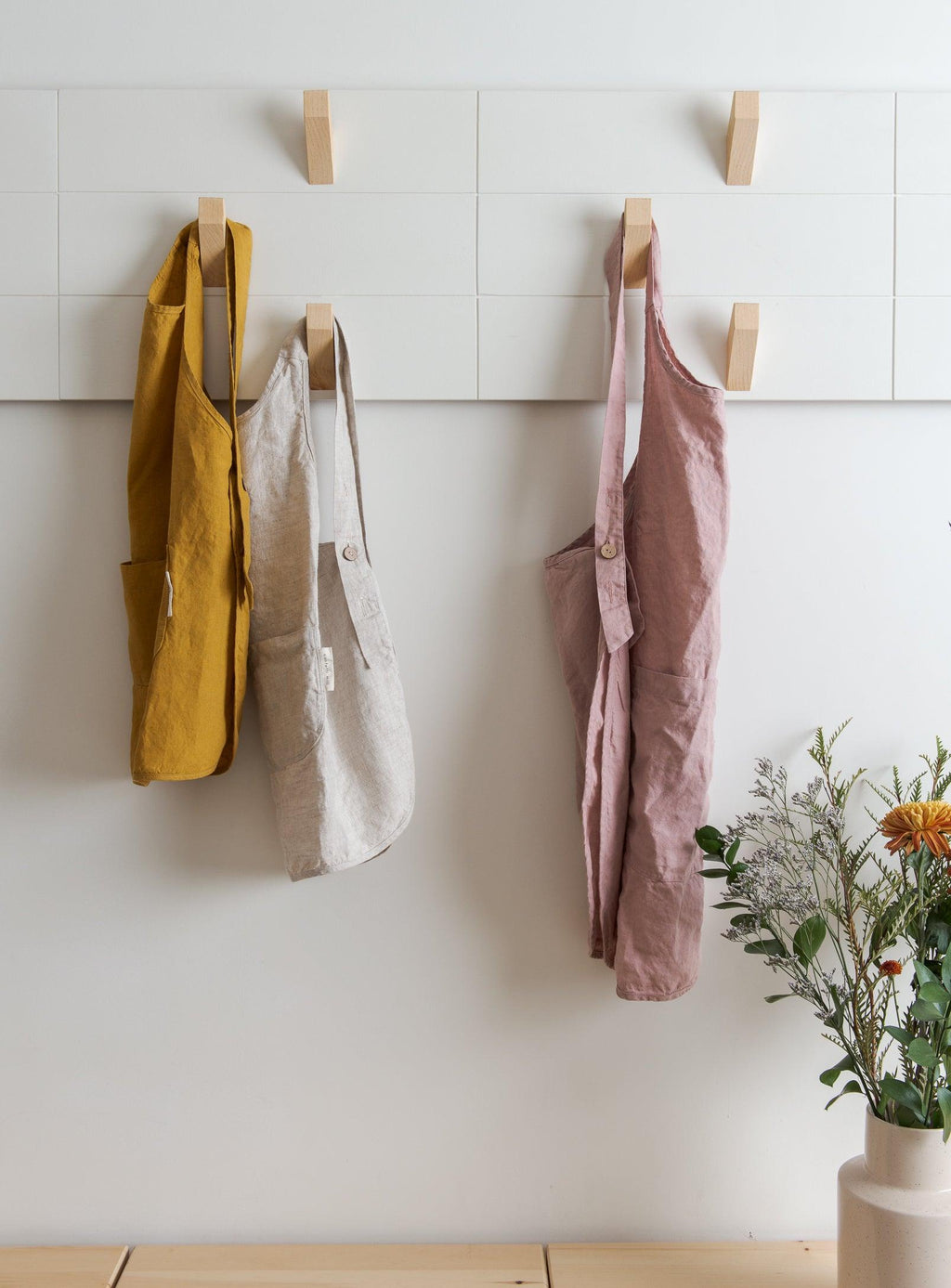 Linen Kids Apron - Ochre