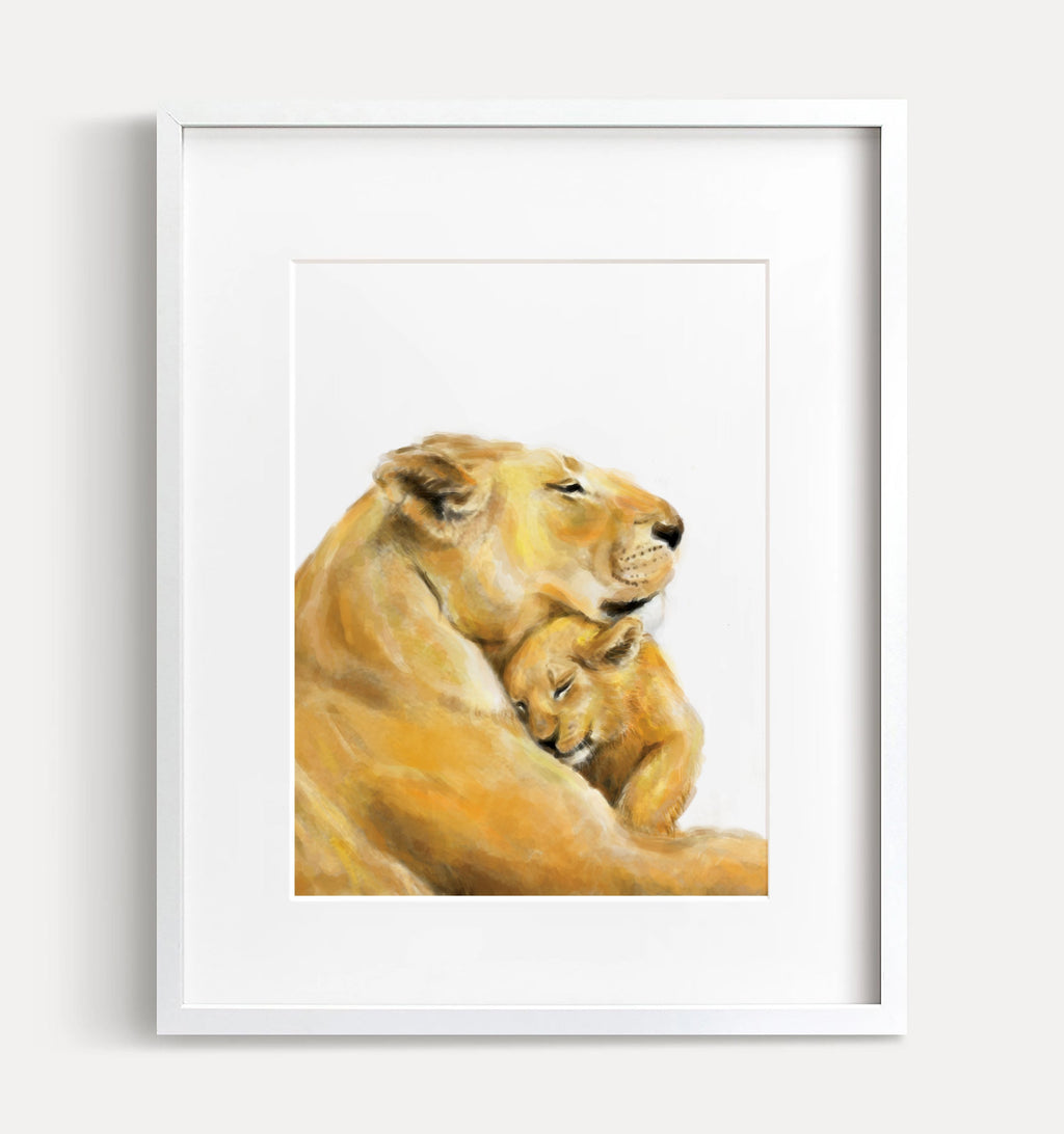 Illustration d'une maman lionne et son bébé