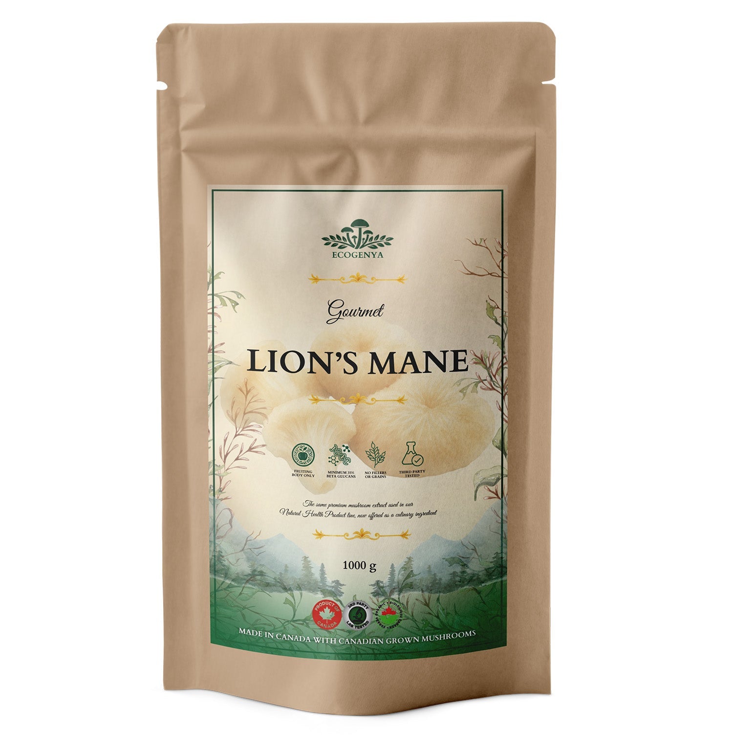 Ecogenya Gourmet Lion's Mane Mushroom Powder – Organic Fruiting Body Extract, 35% Beta-Glucans