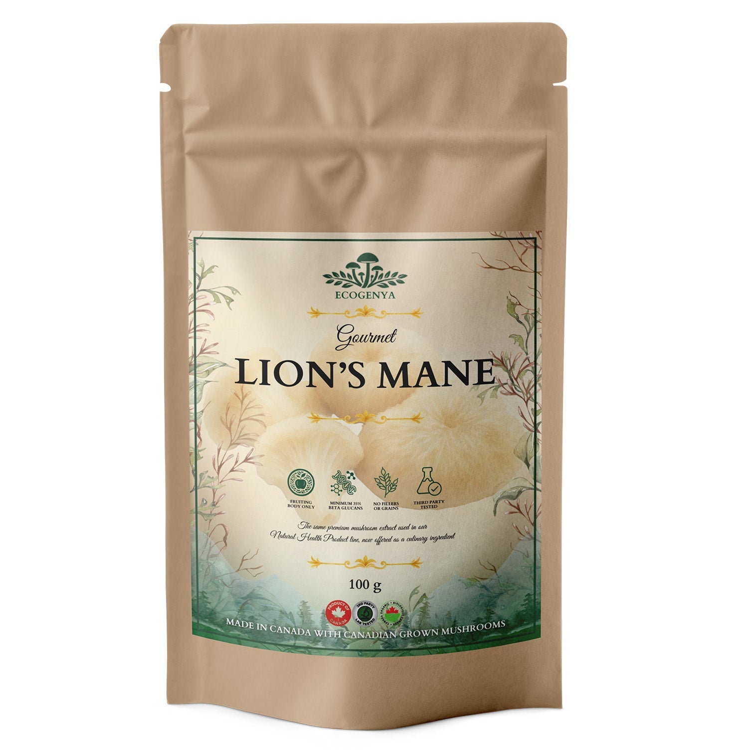 Ecogenya Gourmet Lion's Mane Mushroom Powder – Organic Fruiting Body Extract, 35% Beta-Glucans