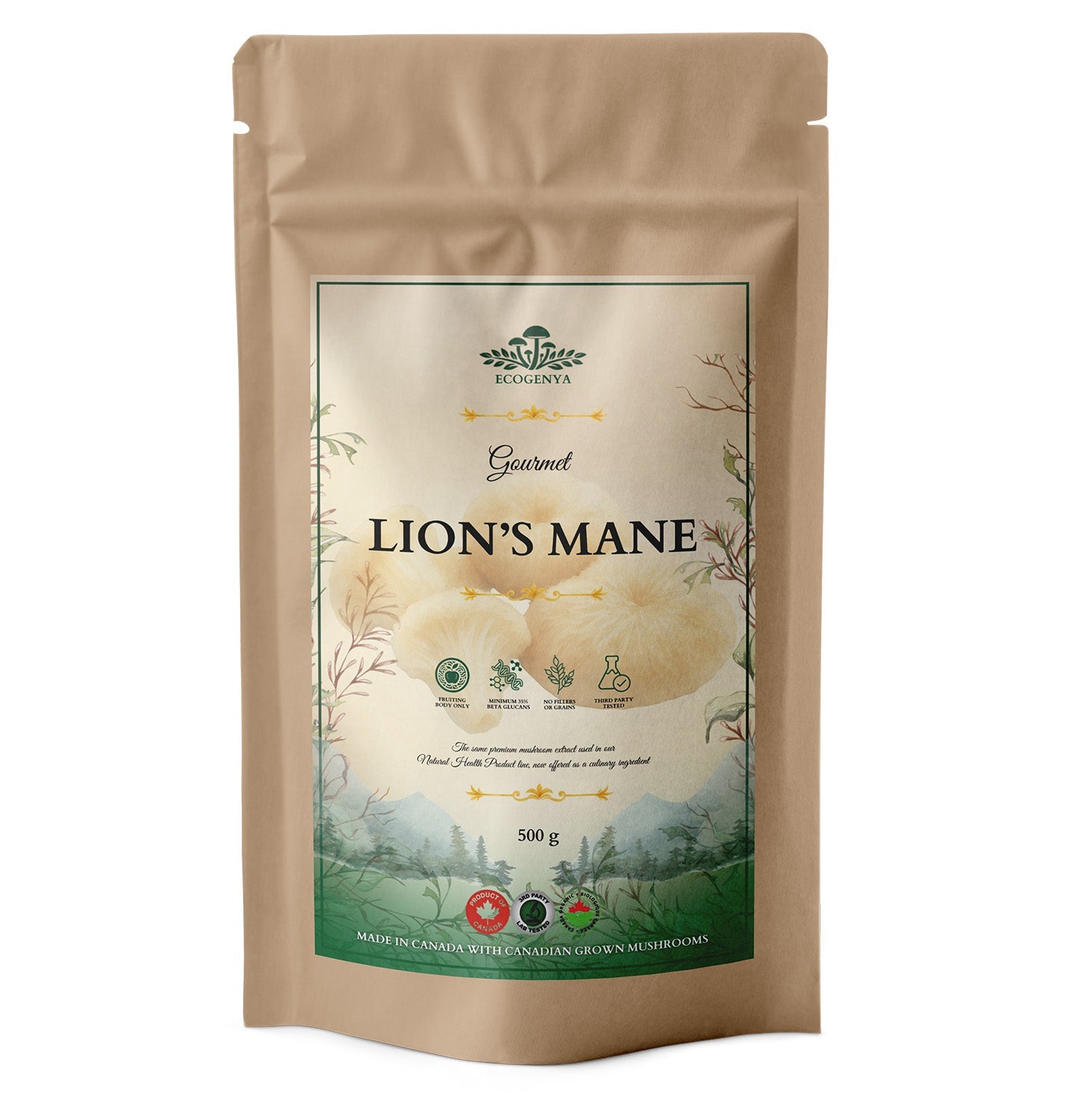 Ecogenya Gourmet Lion's Mane Mushroom Powder – Organic Fruiting Body Extract, 35% Beta-Glucans