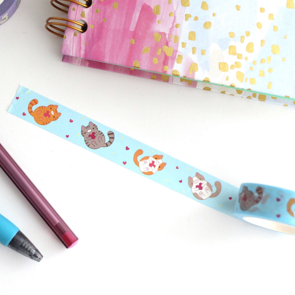 Ruban Washi Chats Amoureux - Papeterie Mignonne - Ruban Washi Chaton