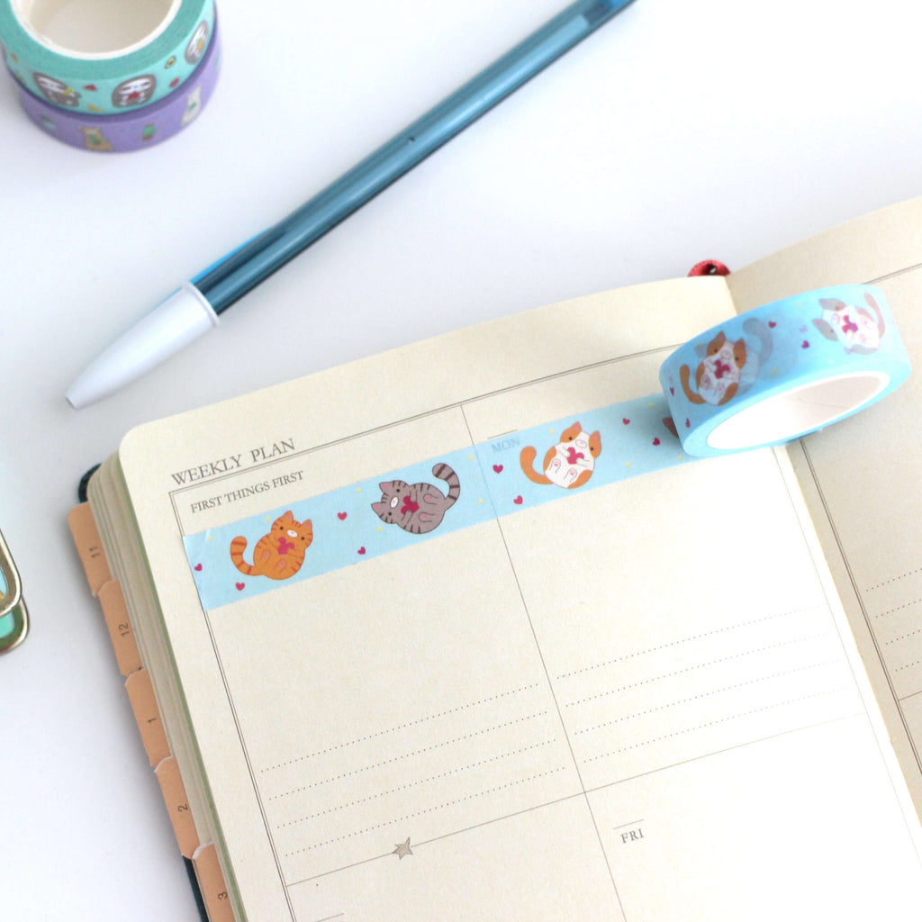 Ruban Washi Chats Amoureux - Papeterie Mignonne - Ruban Washi Chaton