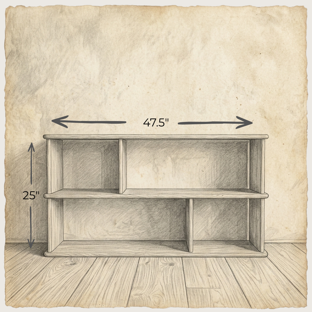 Horizontal bookshelf in white oak