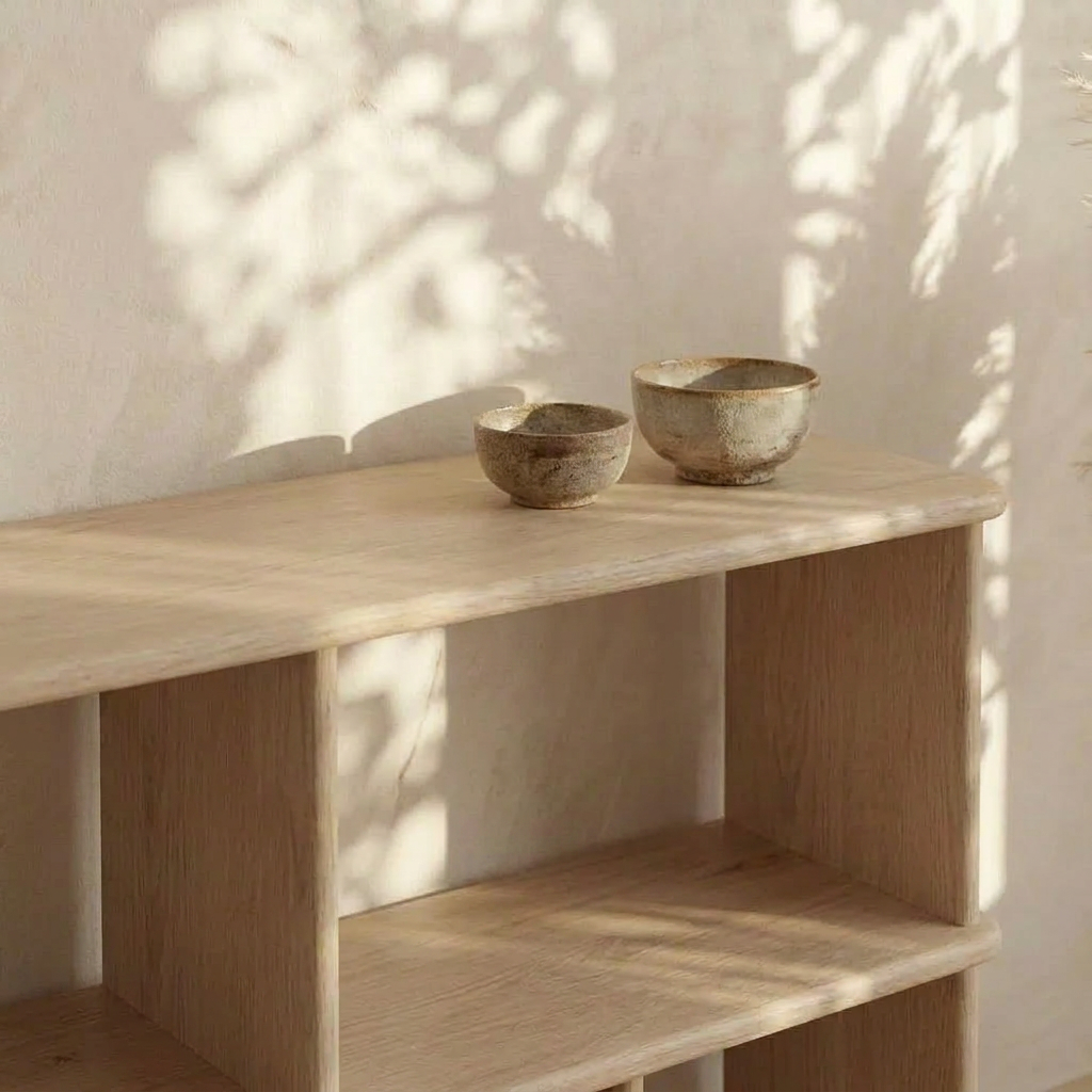Horizontal bookshelf in white oak