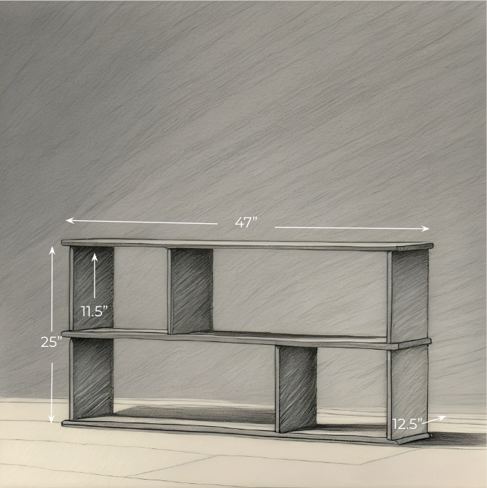 Horizontal bookshelf in white oak