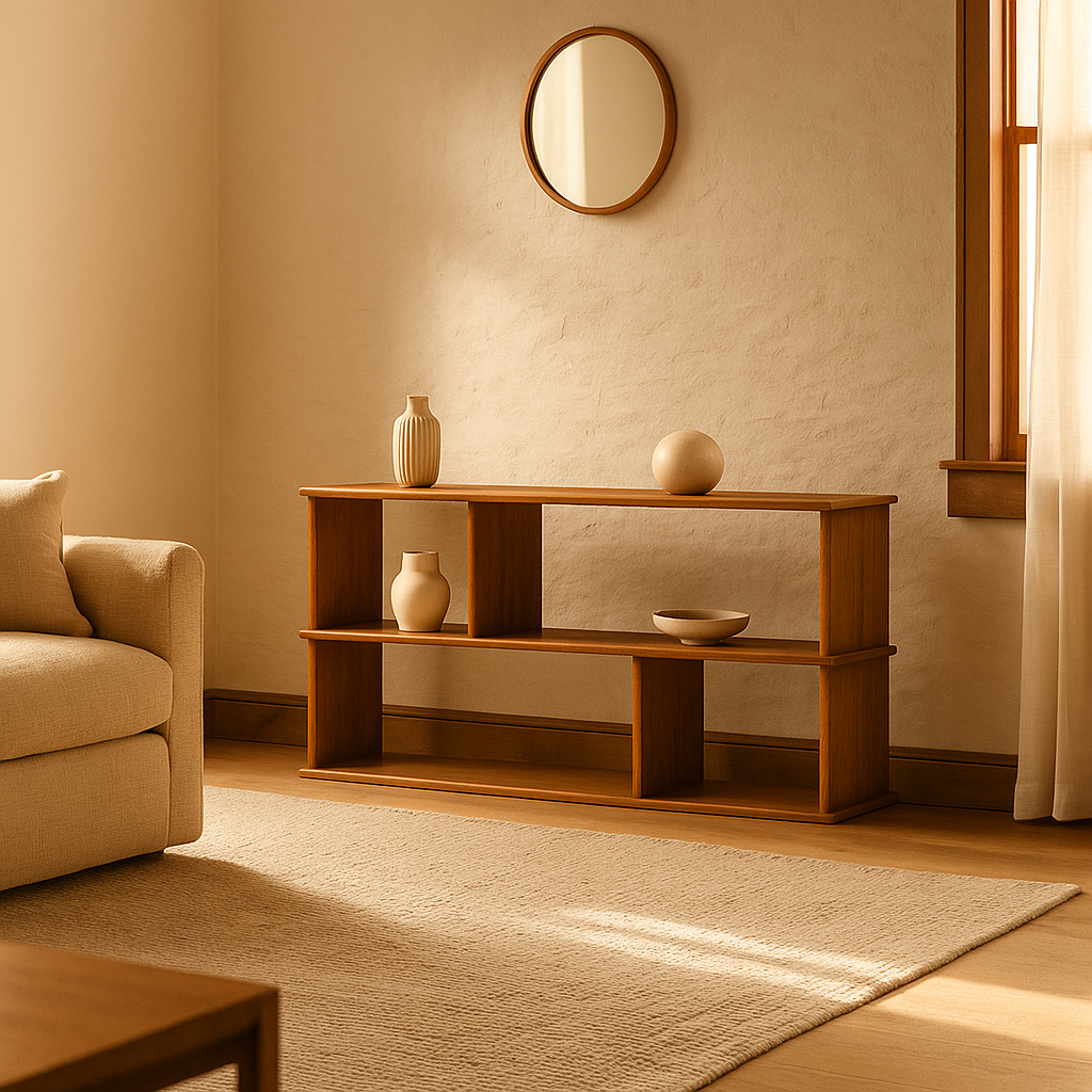 Horizontal bookshelf in red oak