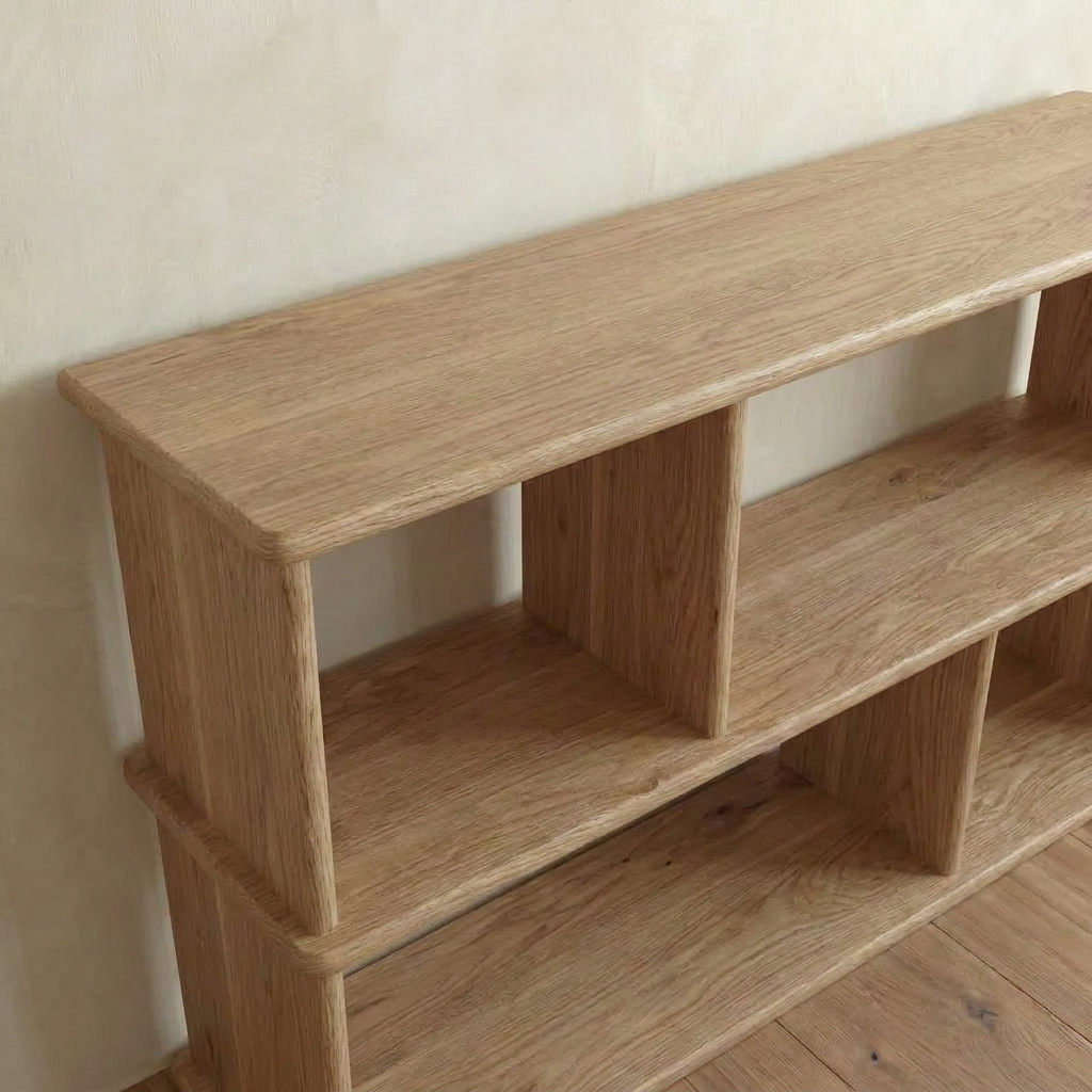 Horizontal bookshelf in white oak