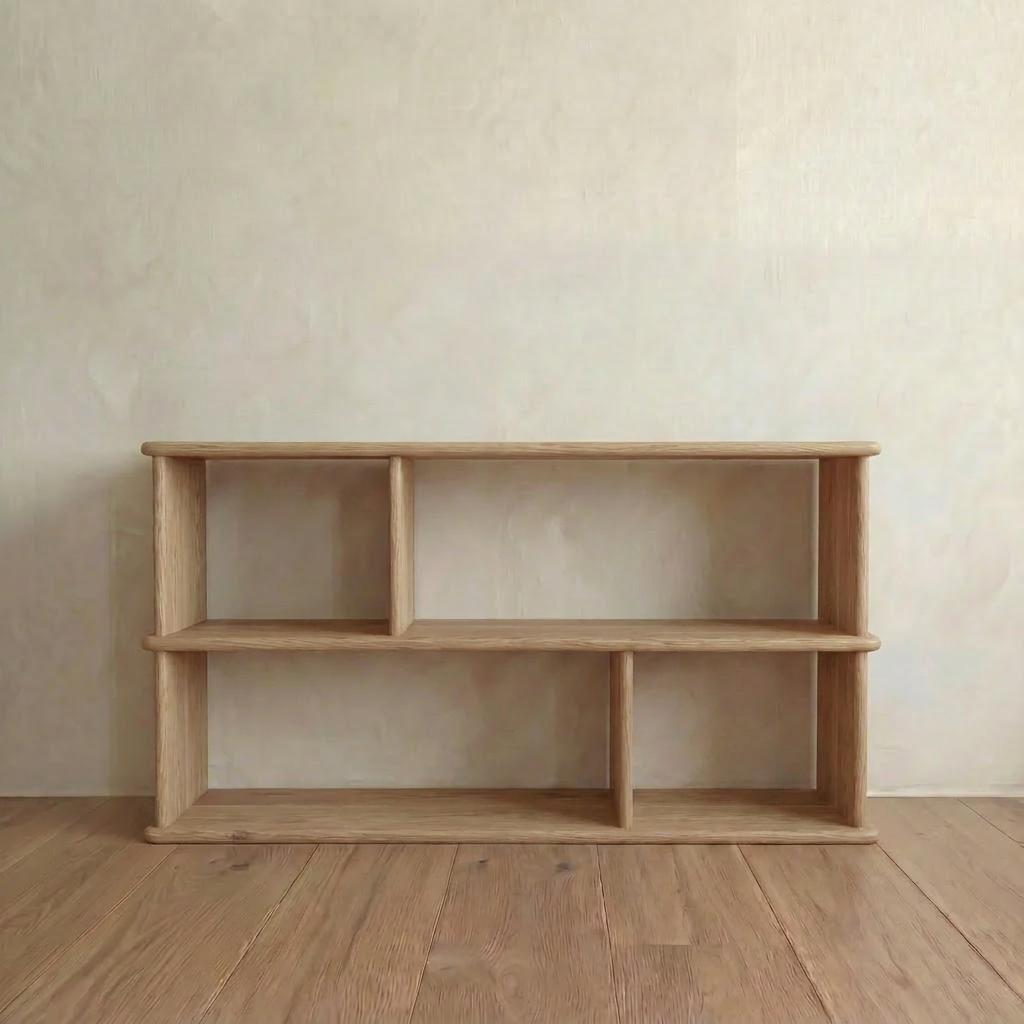 Horizontal bookshelf in white oak