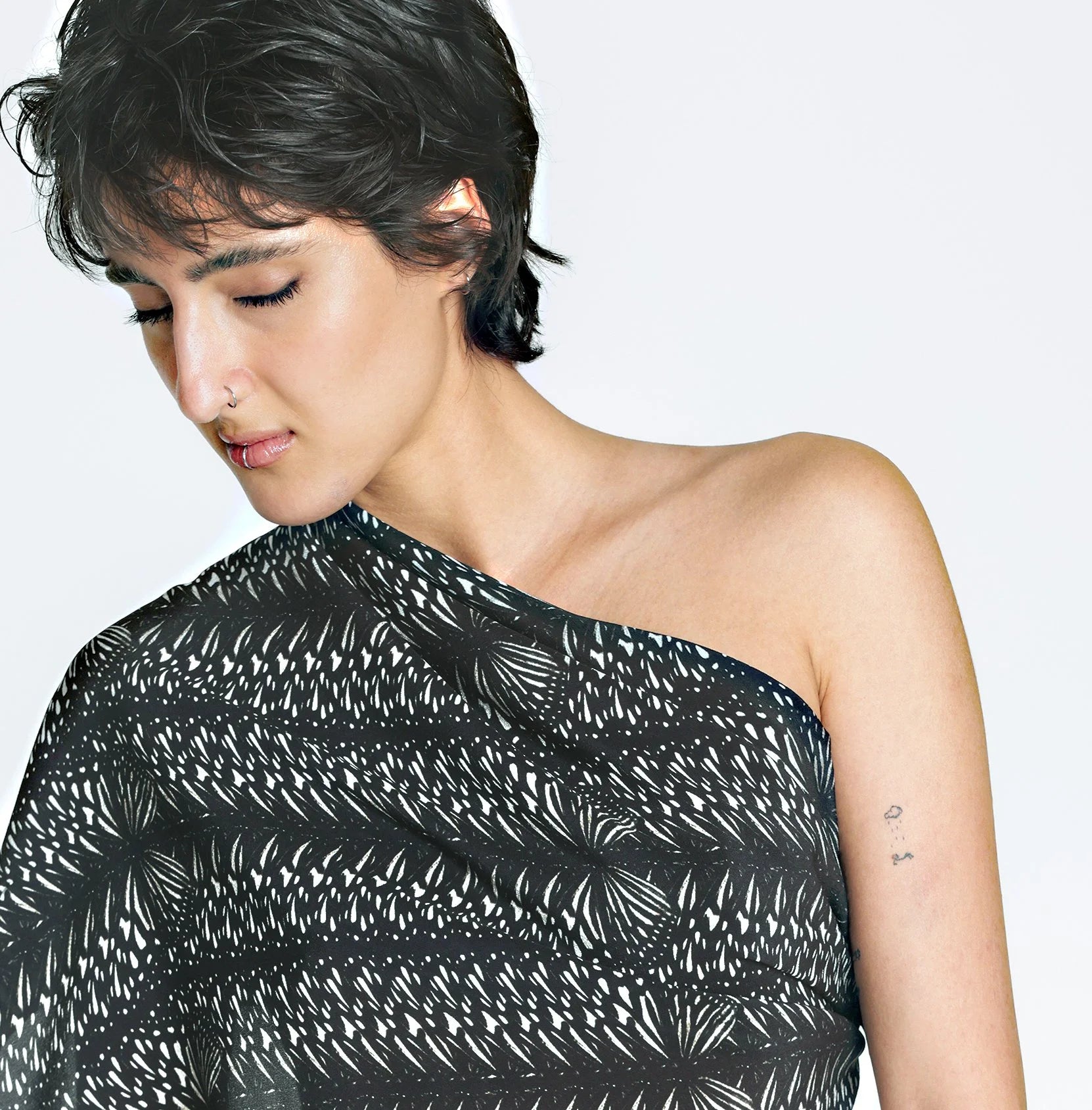 b&w flutter stripe silk scarf