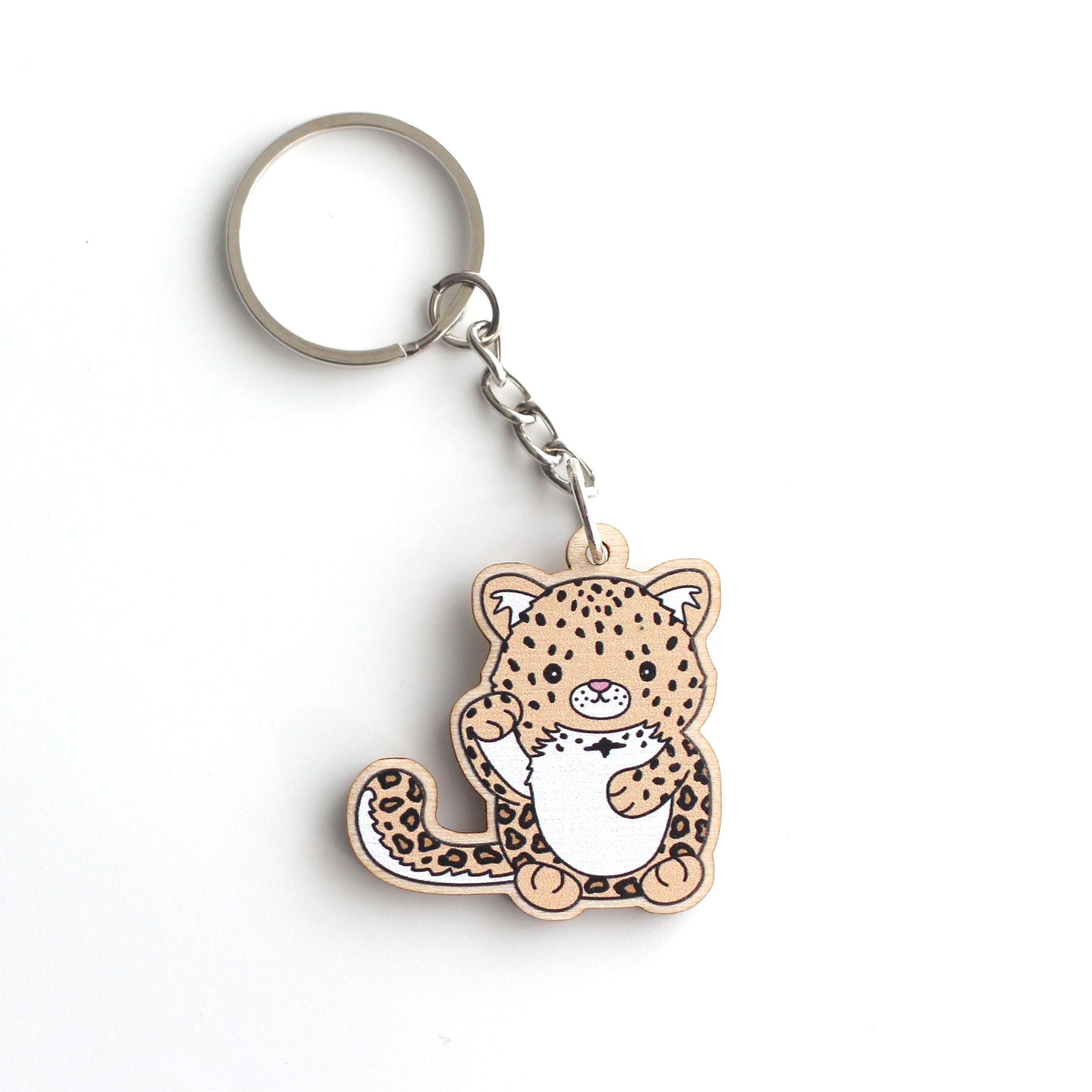 Porte-clés en bois léopard porte-bonheur de l'Amour - Cadeau durable - Porte-clés panthère