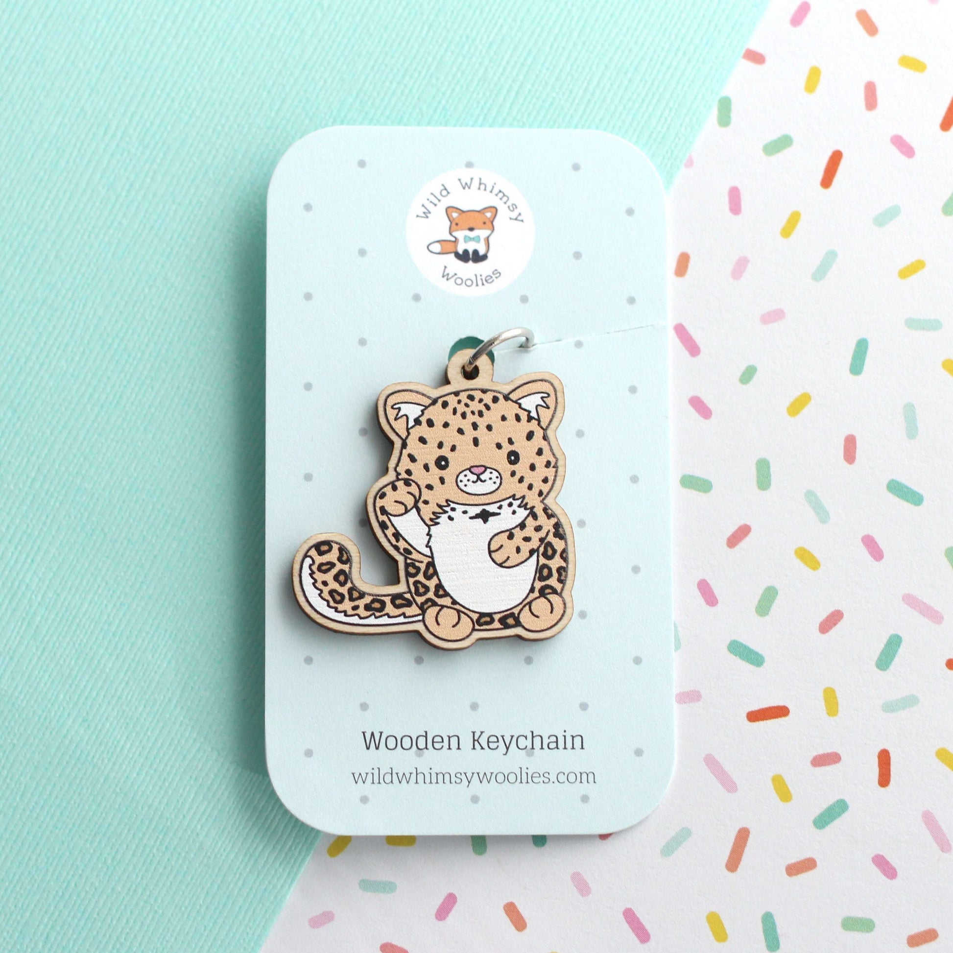 Porte-clés en bois léopard porte-bonheur de l'Amour - Cadeau durable - Porte-clés panthère