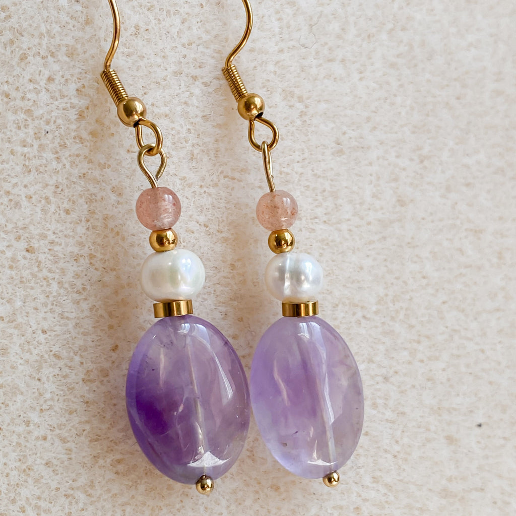 Boucles d'oreilles pendantes en améthyste | LUNE