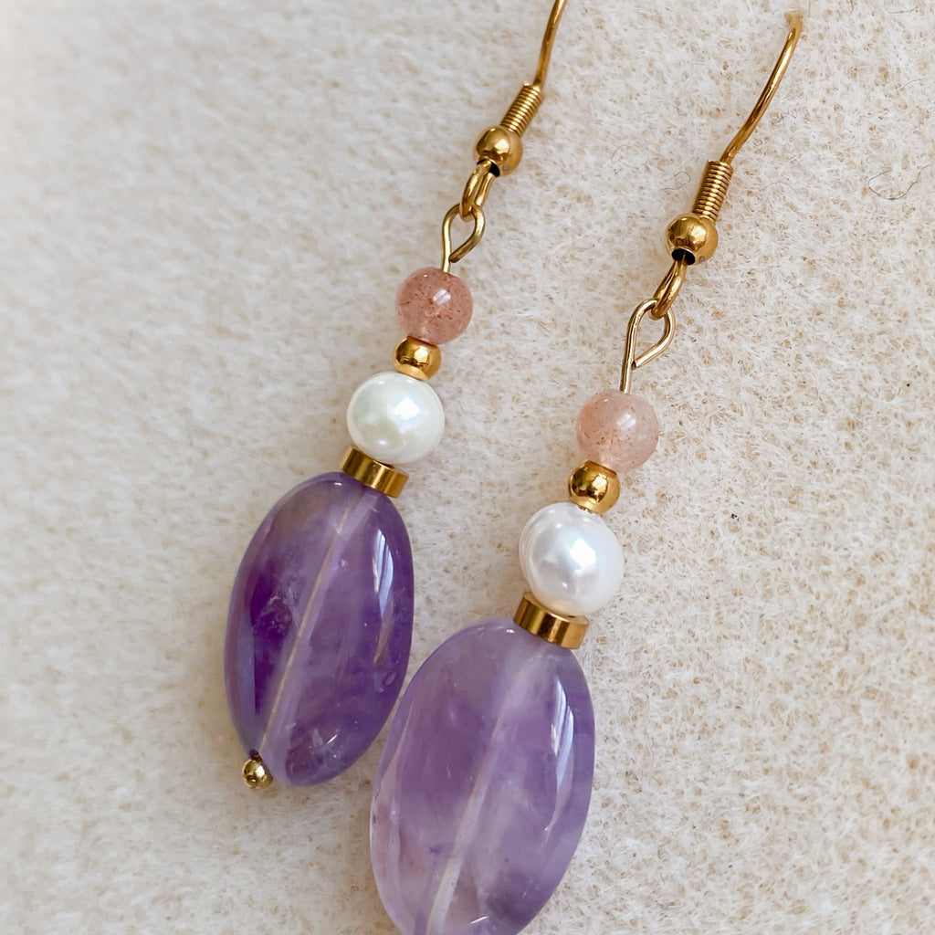 Boucles d'oreilles pendantes en améthyste | LUNE