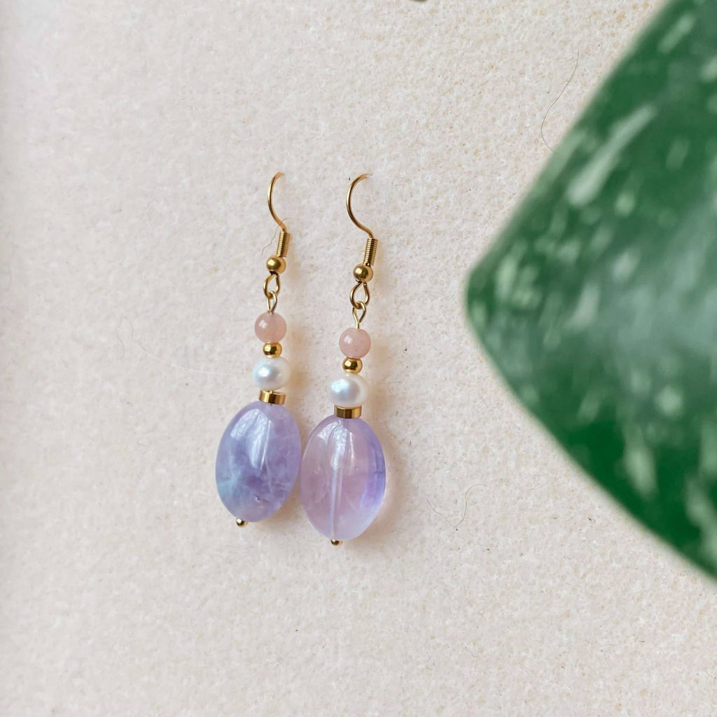 Boucles d'oreilles pendantes en améthyste | LUNE