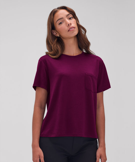 T-shirt à poche carrée en laine mérinos pour femme