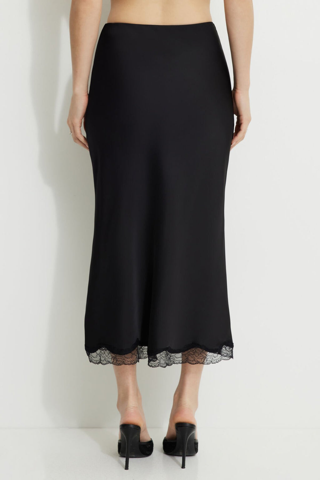 Satin Lace Trim Maxi Slip Skirt