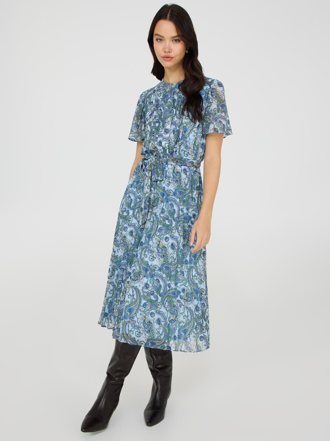 Robe en mousseline plissée à imprimé cachemire