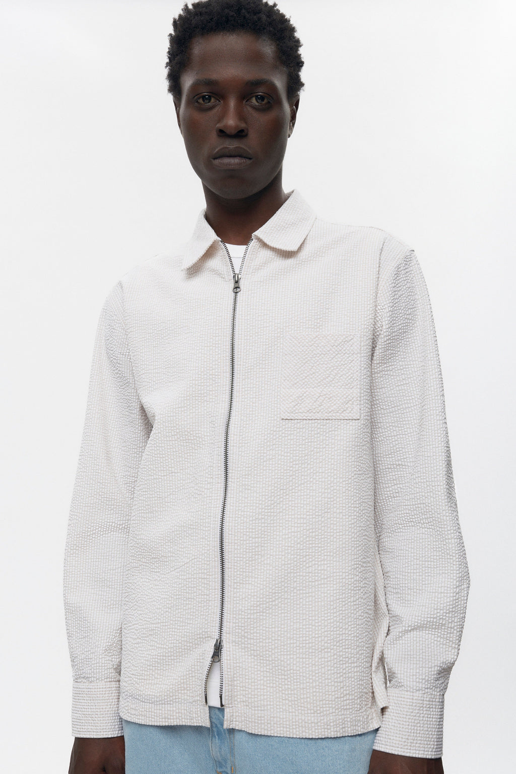 Chemise zippée en seersucker pour homme